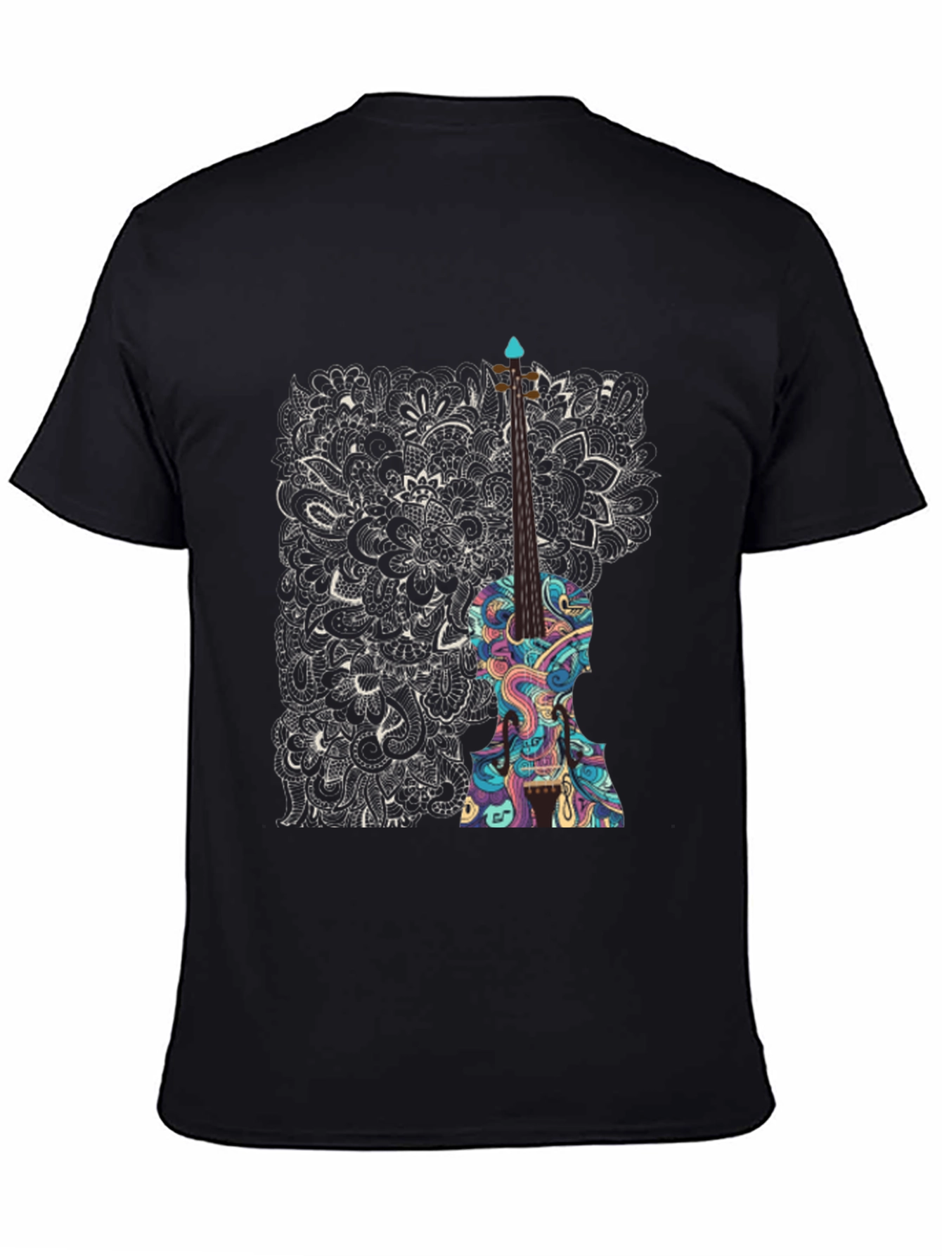 Abstract Violin Graphic Tee - Unique Black T-Shirt