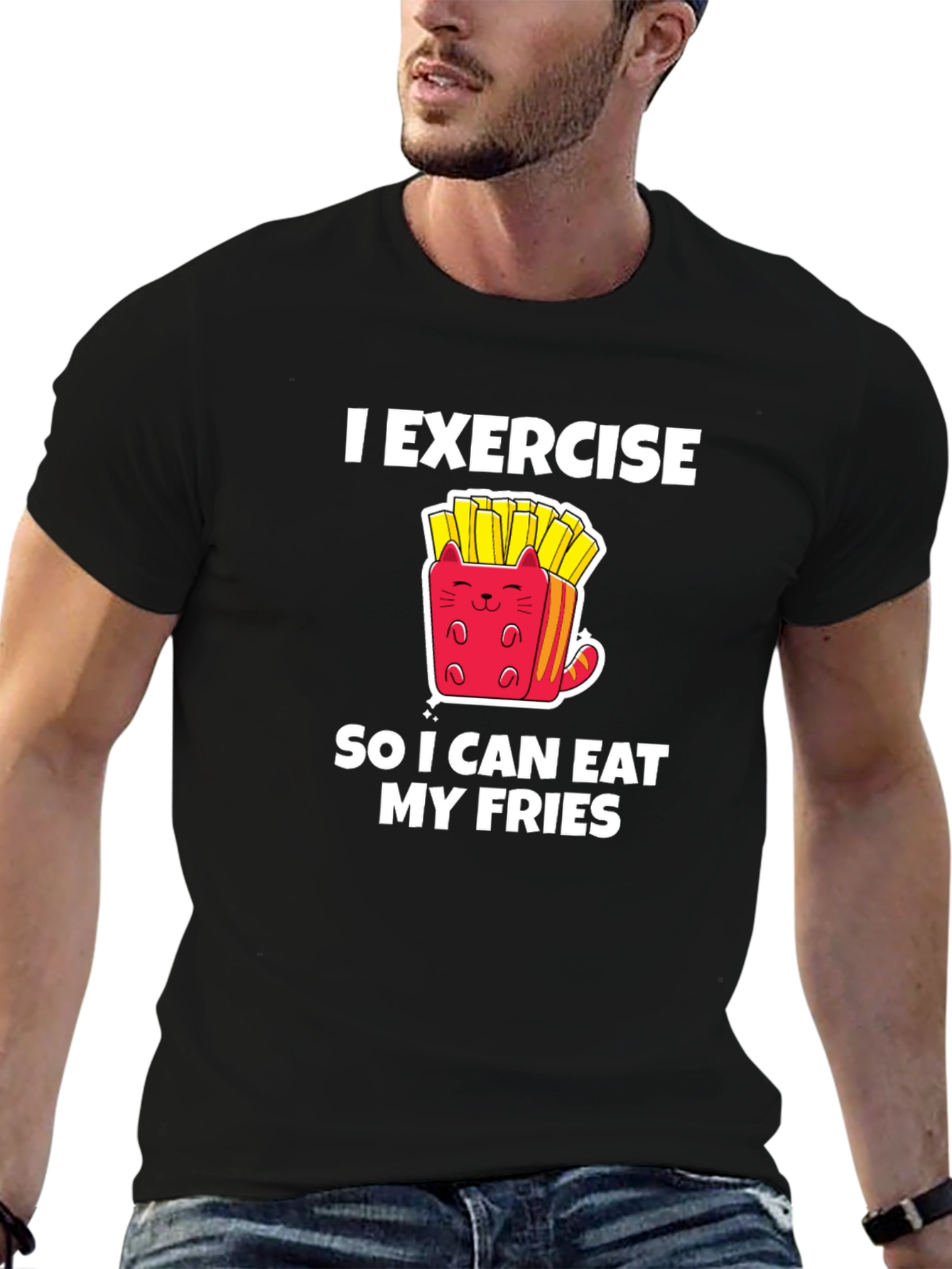 Exercise Eat Fries Black T-Shirt