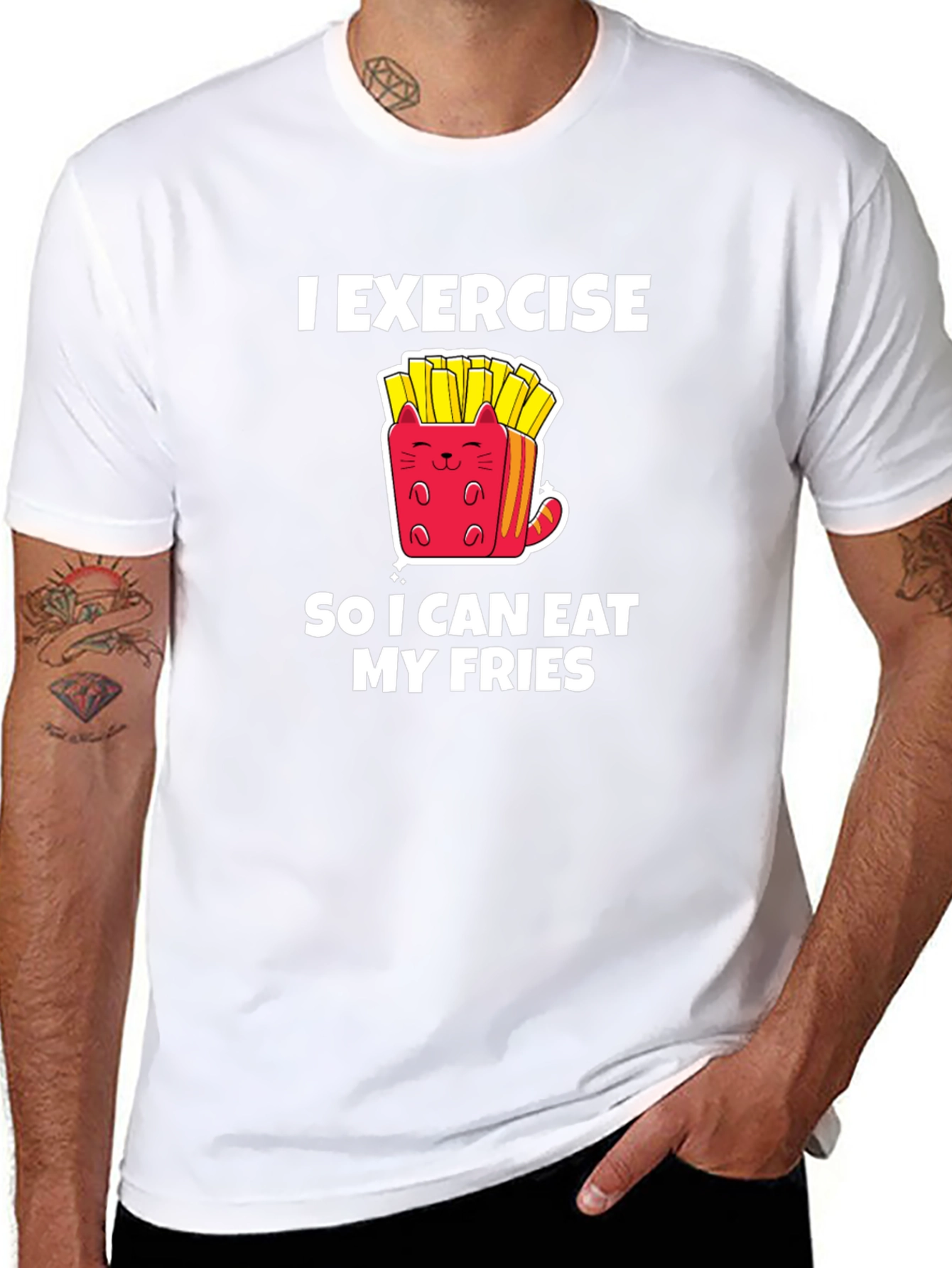Exercise Eat Fries Black T-Shirt