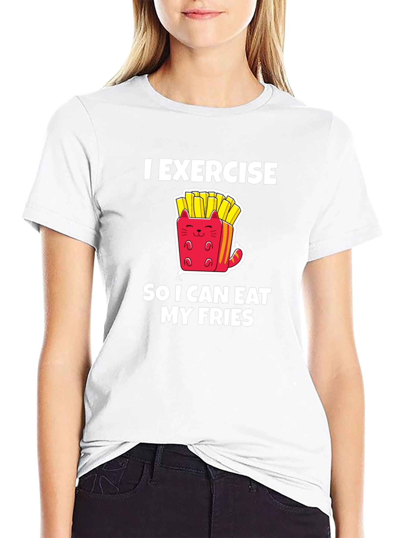 Exercise Eat Fries Black T-Shirt