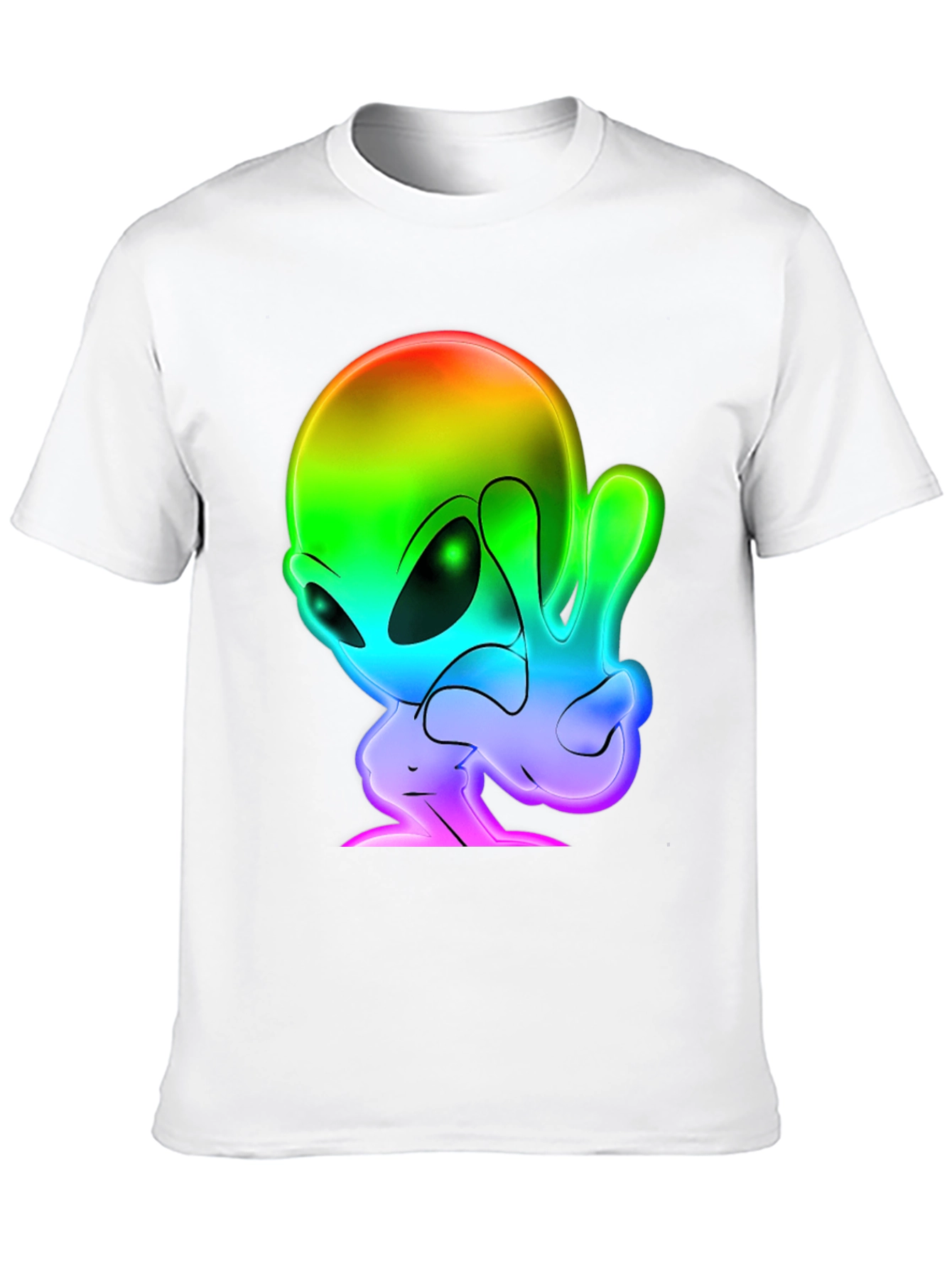 Rainbow Alien Peace Sign Black T-Shirt