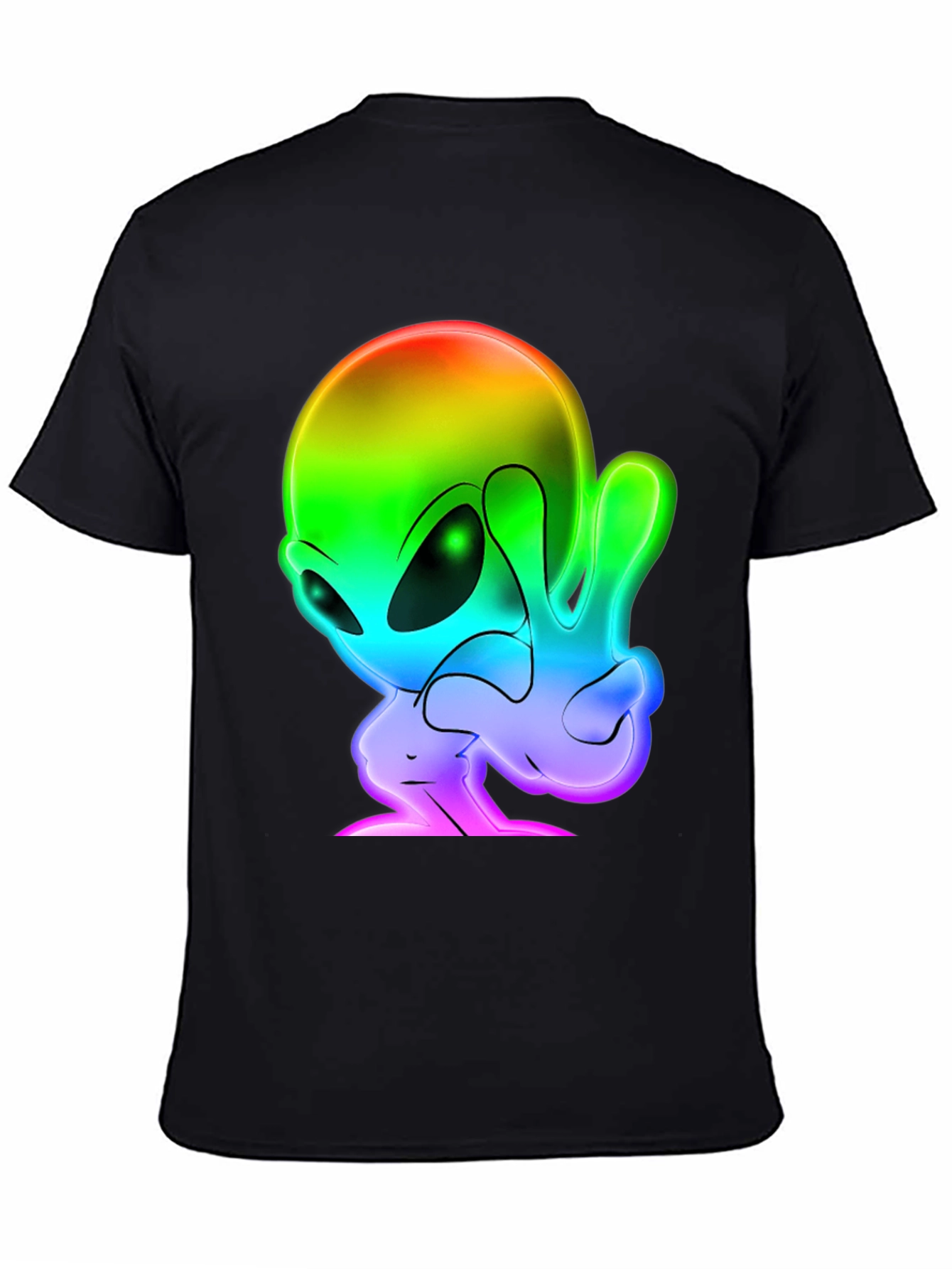 Rainbow Alien Peace Sign Black T-Shirt