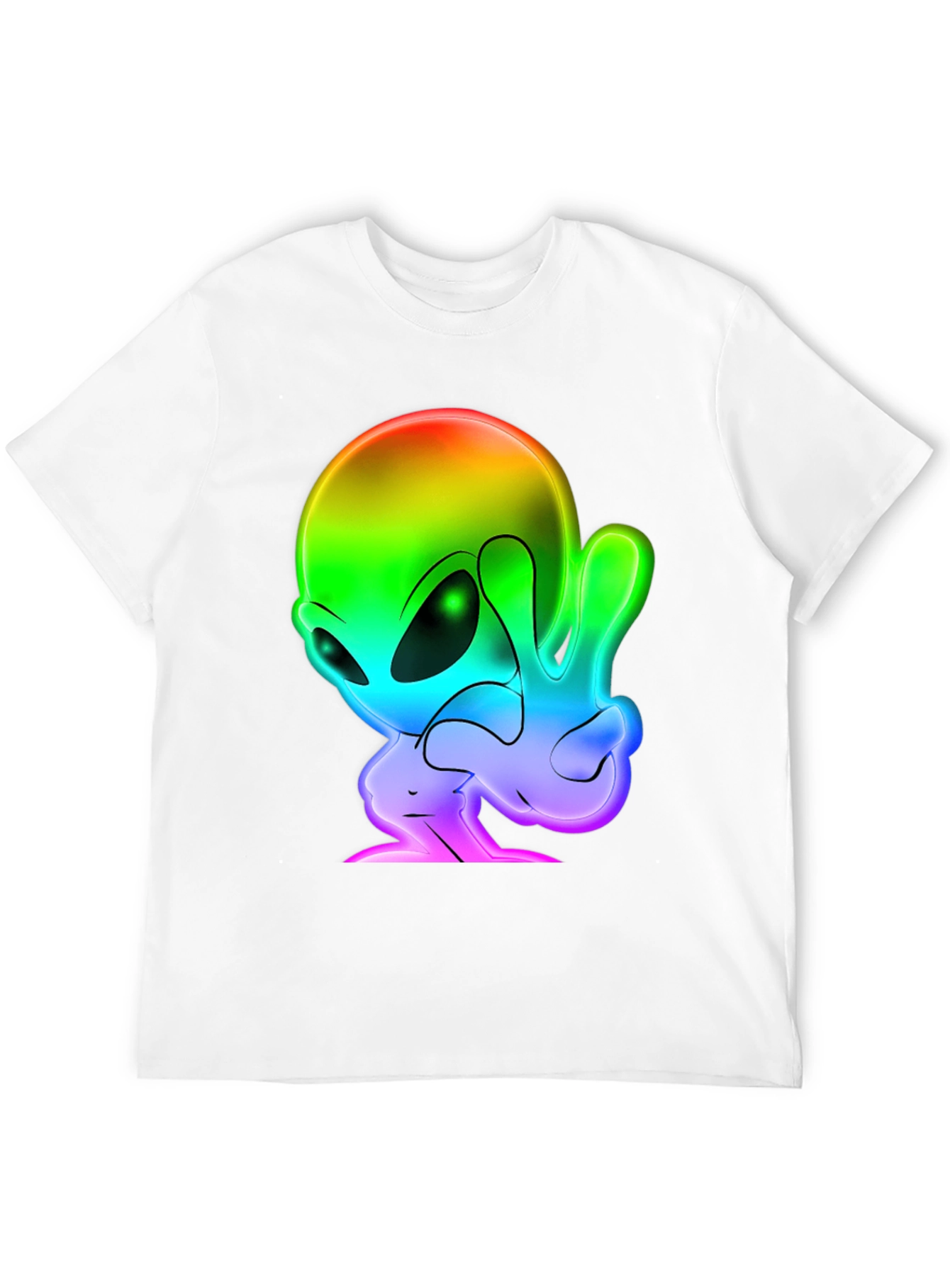 Rainbow Alien Peace Sign Black T-Shirt