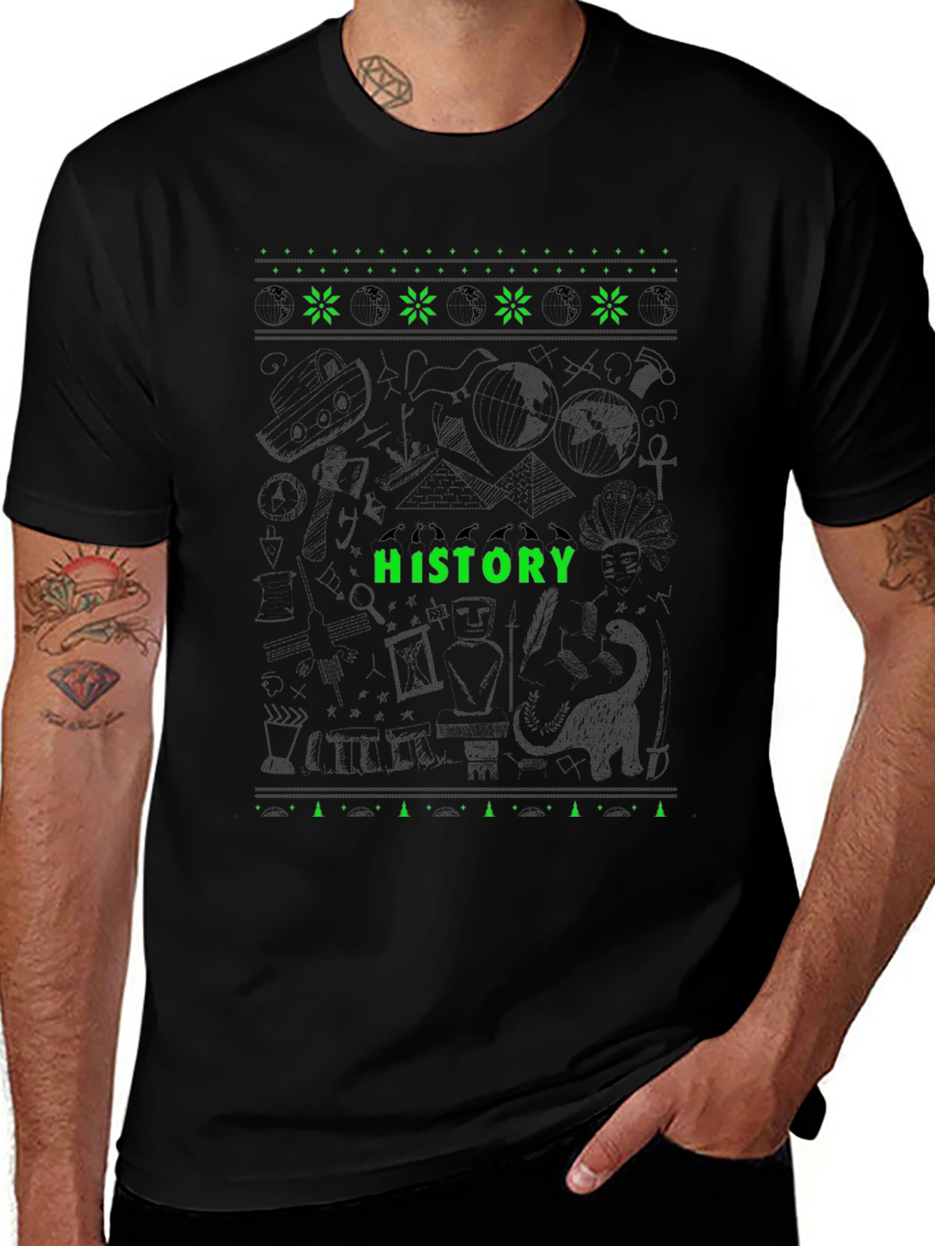 History Graphic Tee - Black Crew Neck T-Shirt
