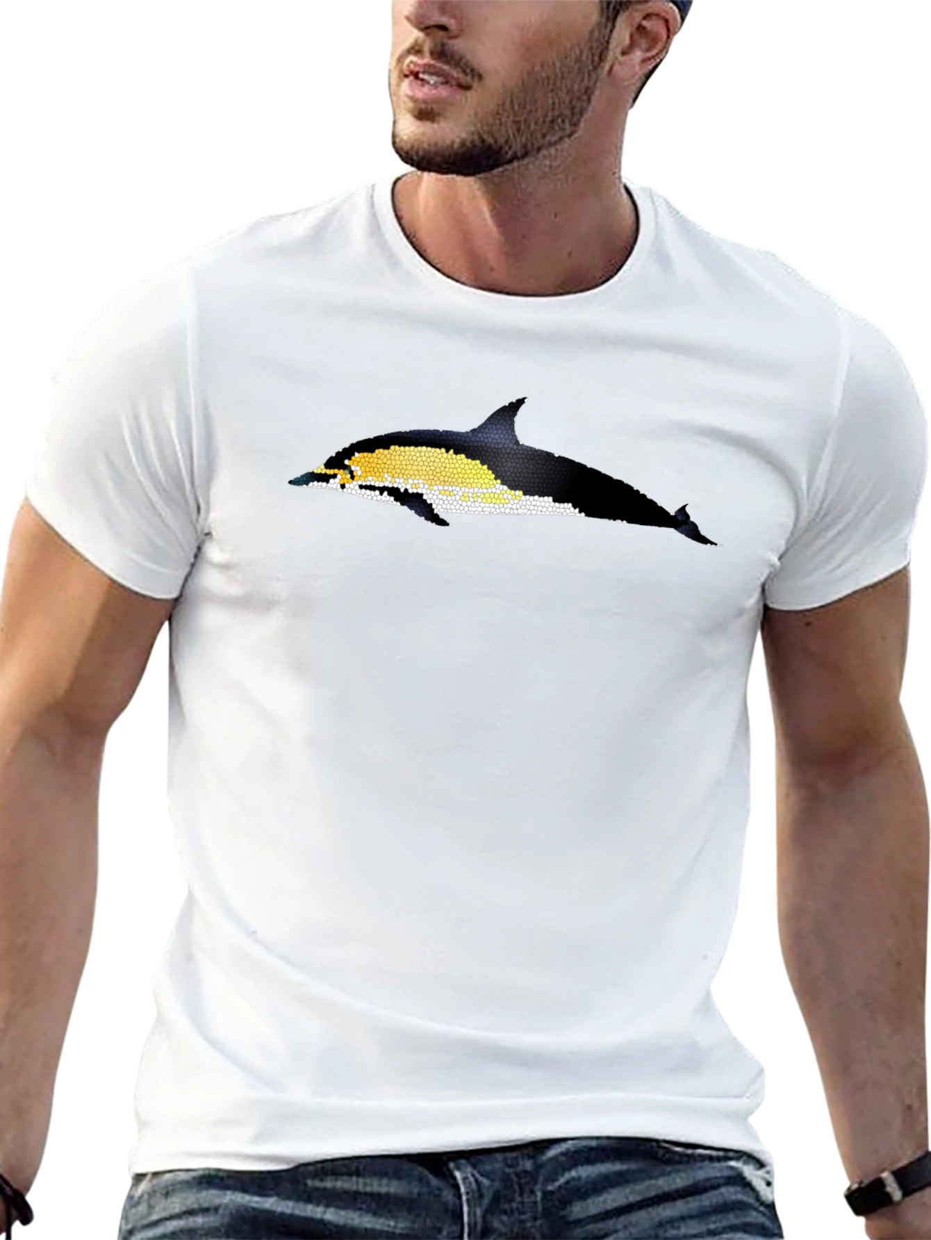 Black T-Shirt with Dolphin Mosaic
