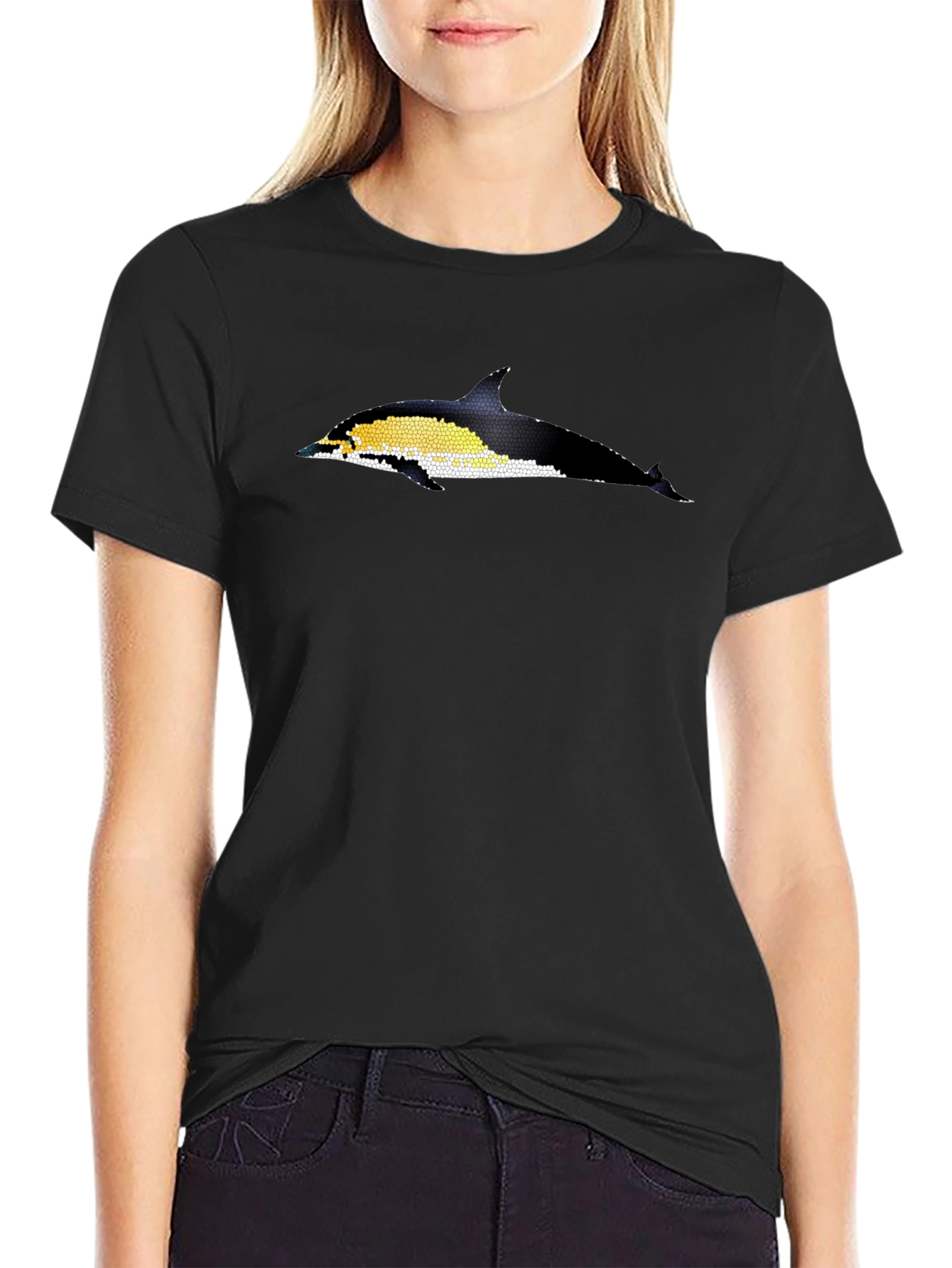 Black T-Shirt with Dolphin Mosaic