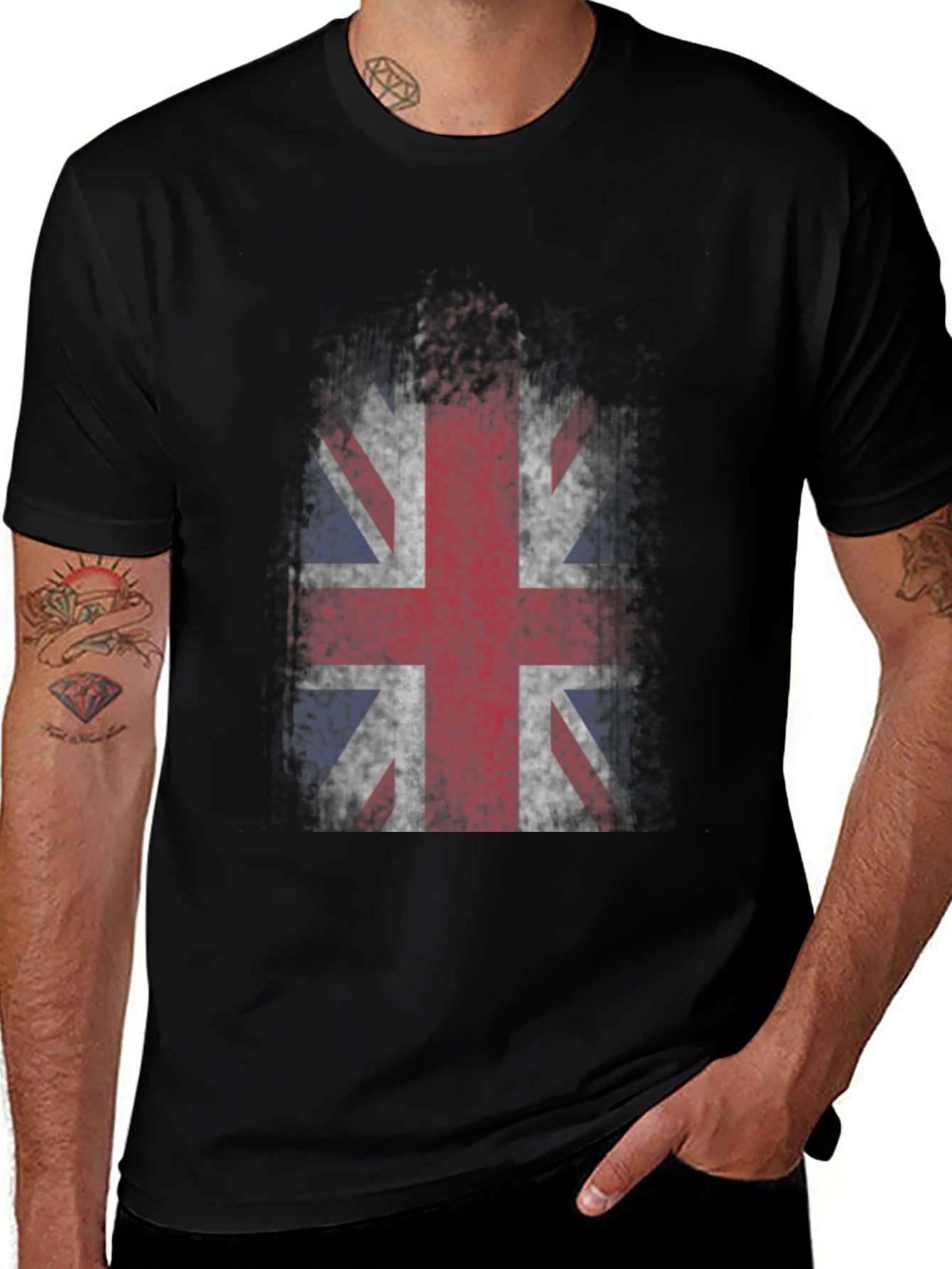 Union Jack Grunge Graphic T-Shirt - Black