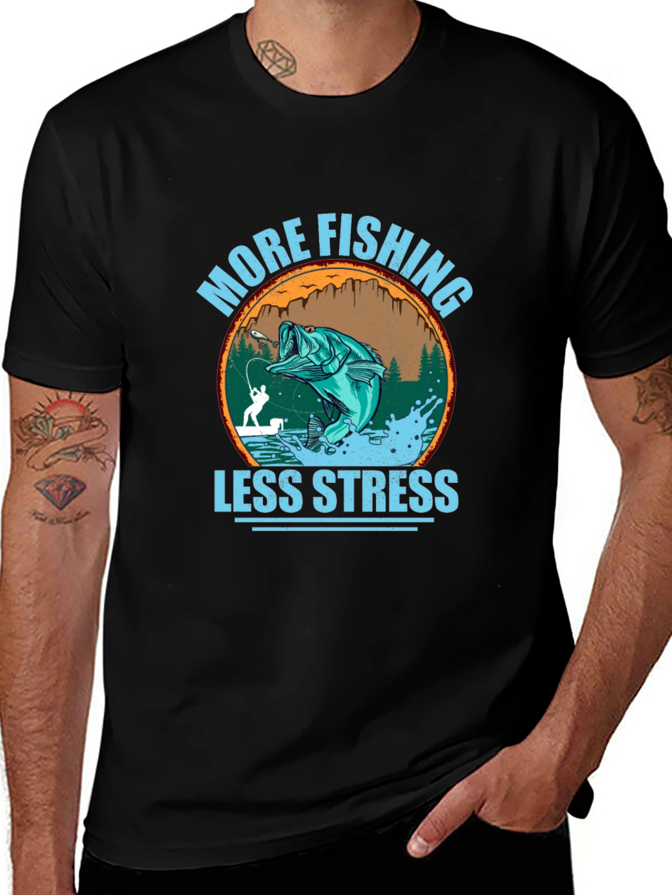 More Fishing Less Stress Graphic Tee