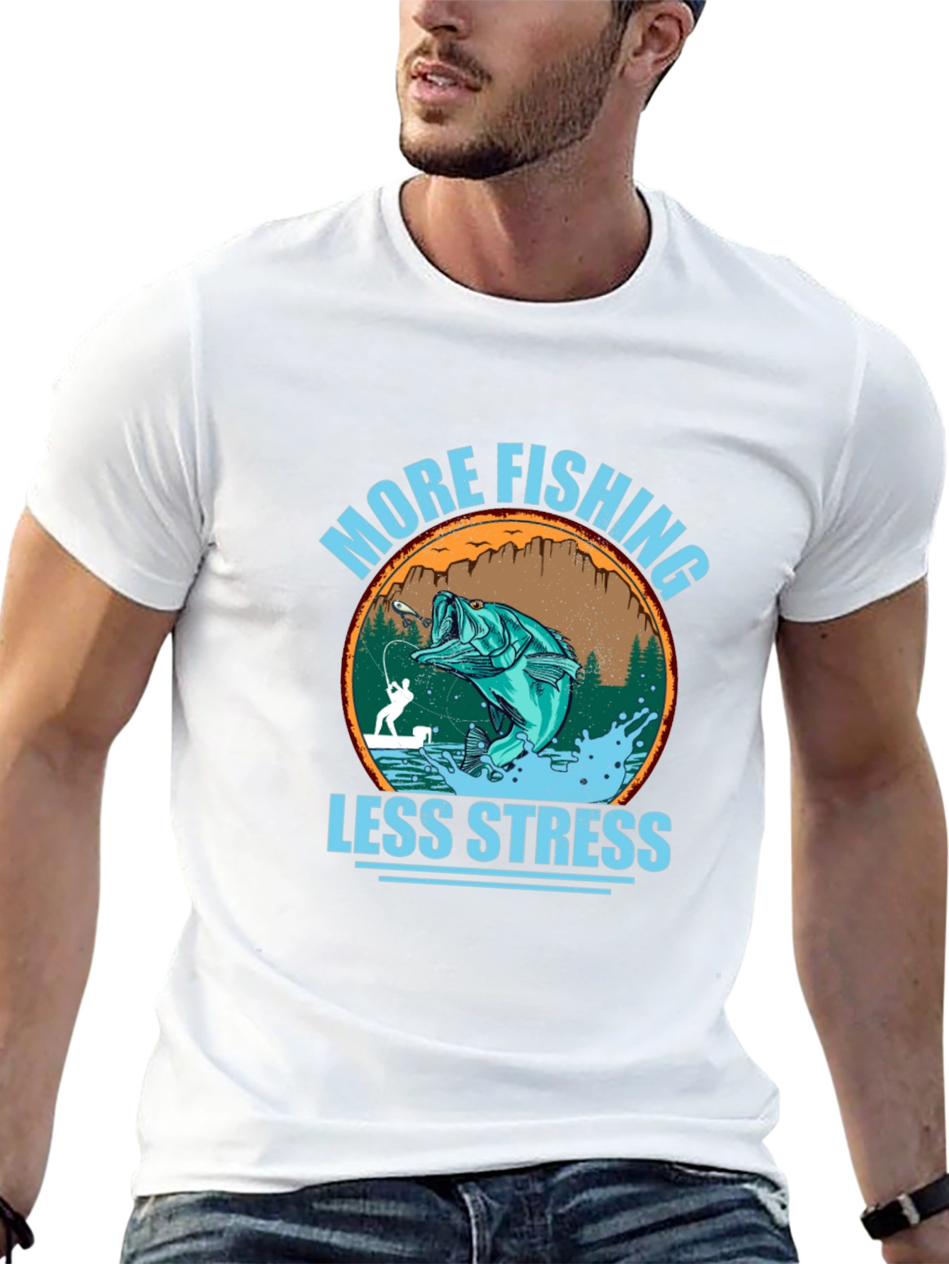 More Fishing Less Stress Graphic Tee