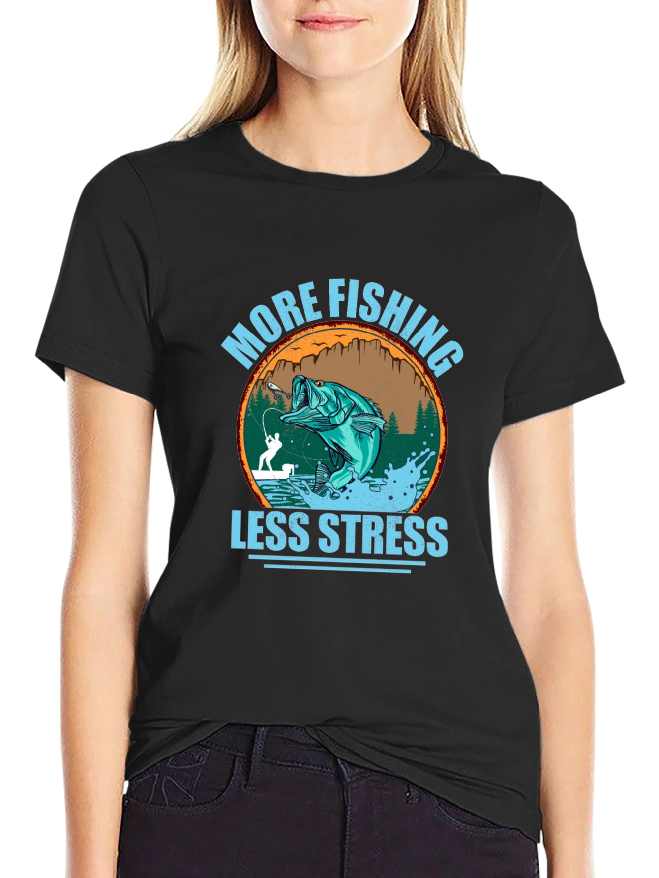 More Fishing Less Stress Graphic Tee