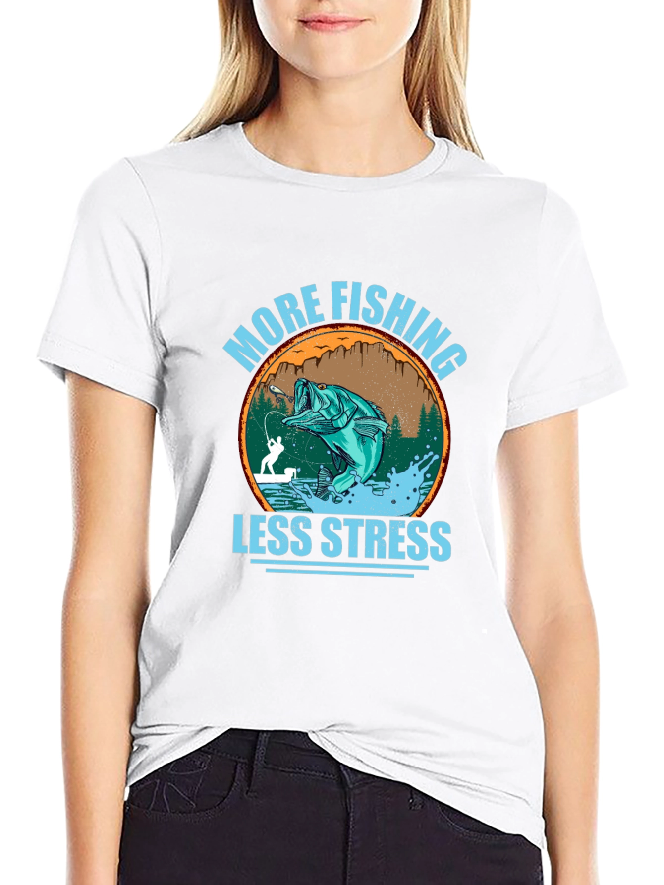 More Fishing Less Stress Graphic Tee