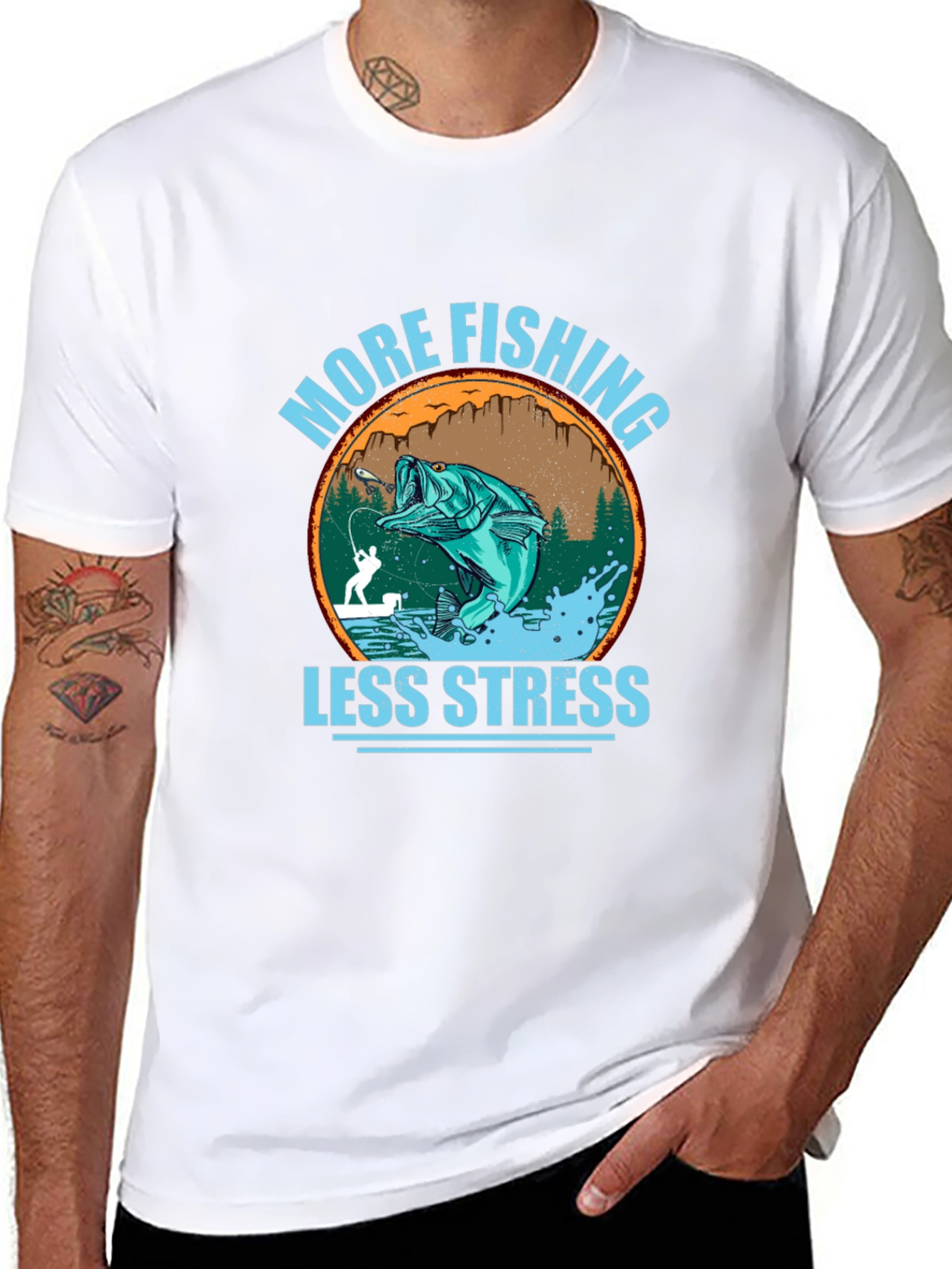 More Fishing Less Stress Graphic Tee