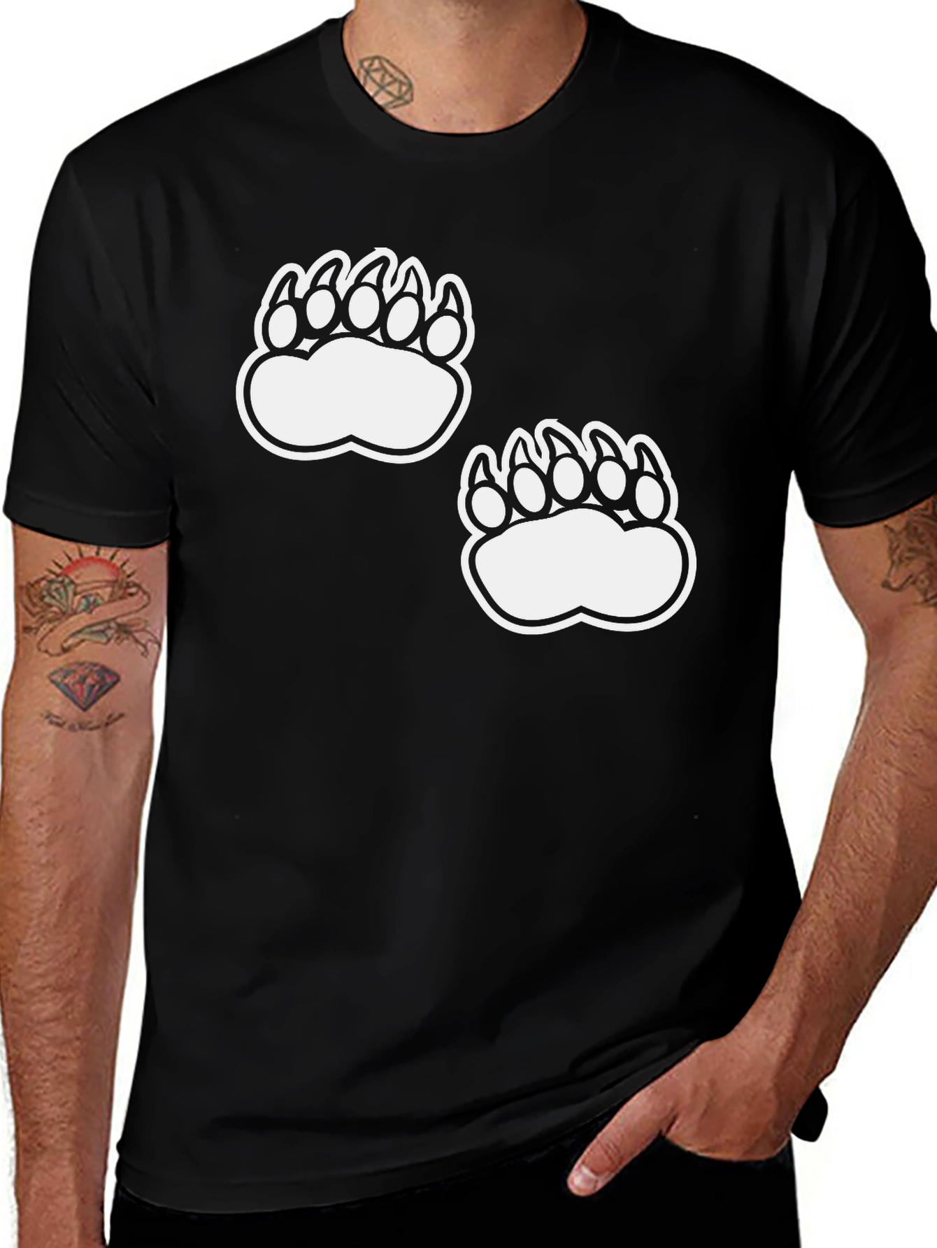 Bear Paw Print Black T-Shirt
