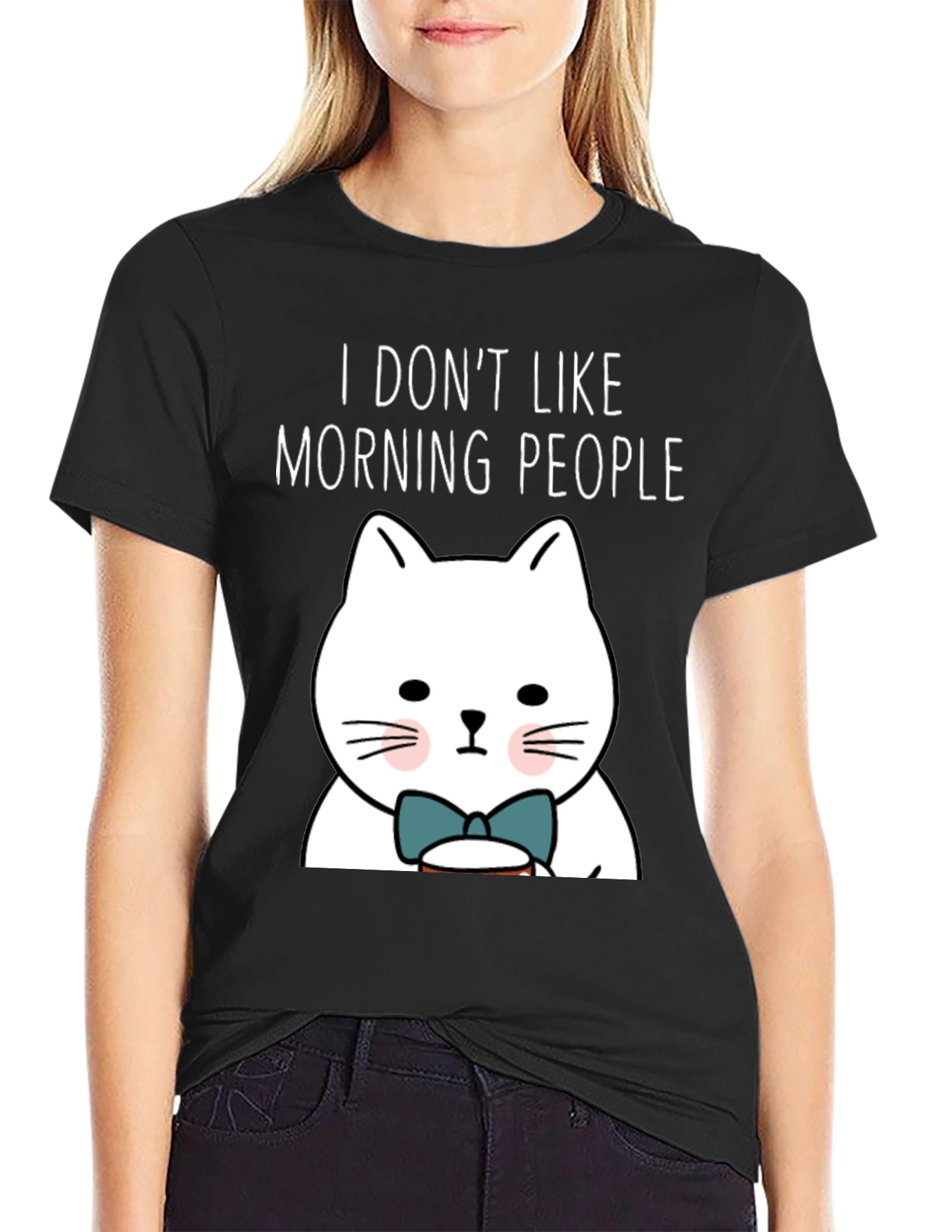 I Dont Like Morning People Funny Cat T-Shirt
