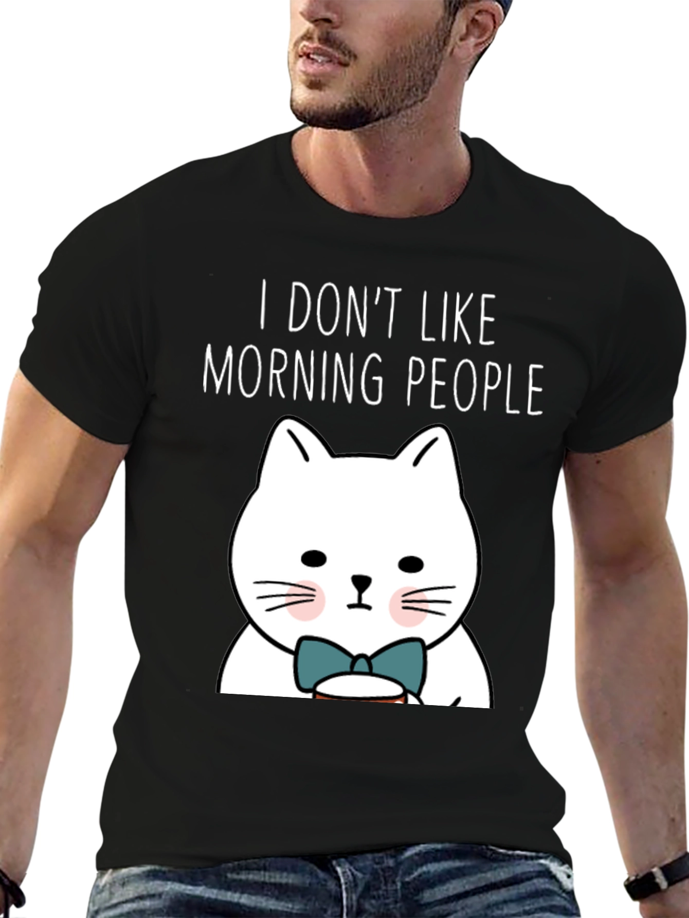 I Dont Like Morning People Funny Cat T-Shirt