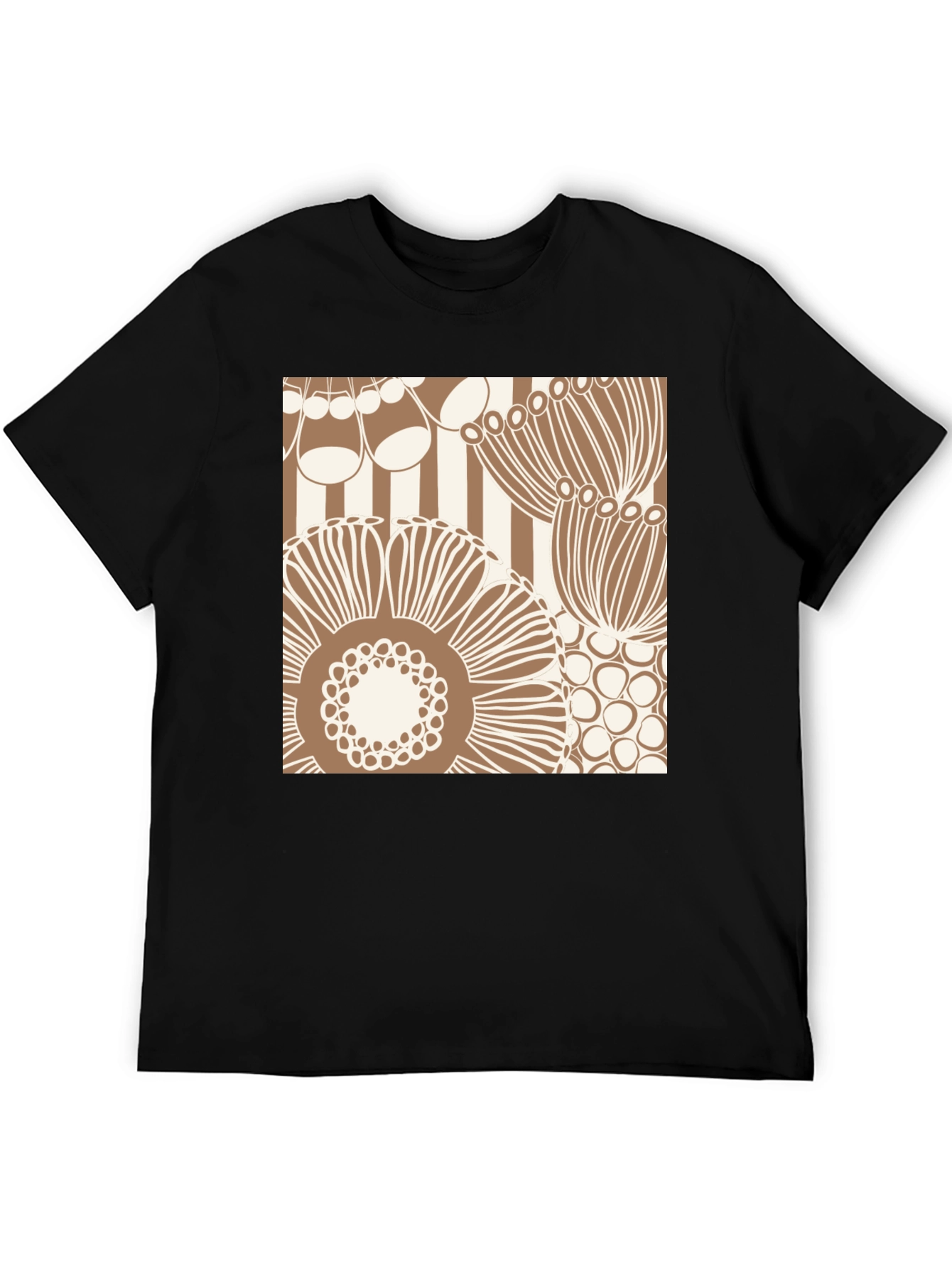 Retro Floral Print T-Shirt - Black
