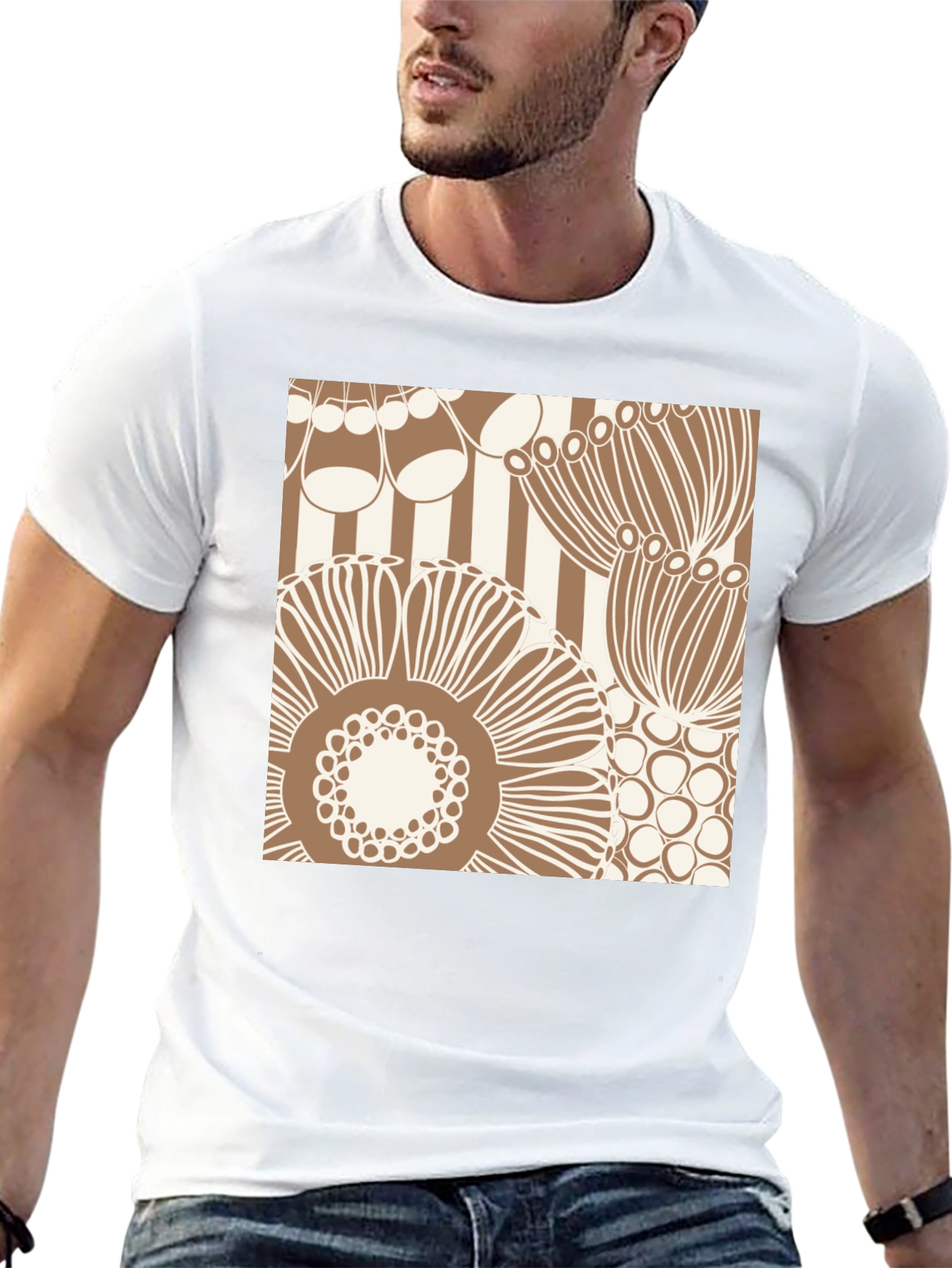 Retro Floral Print T-Shirt - Black