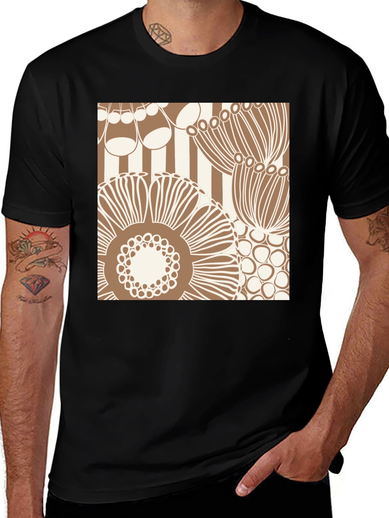 Retro Floral Print T-Shirt - Black