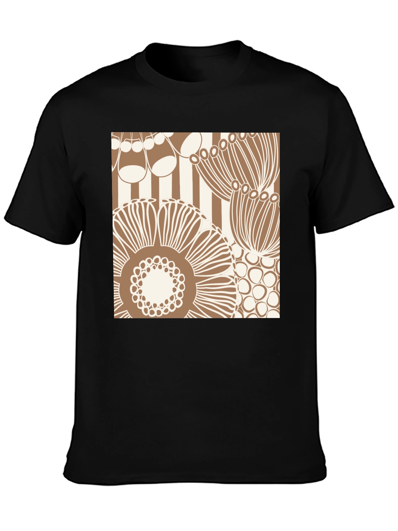 Retro Floral Print T-Shirt - Black