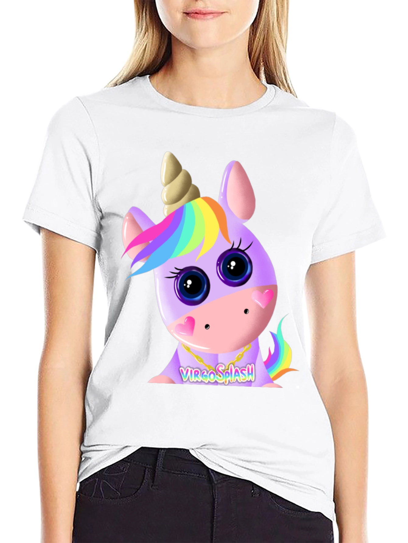Virgo Splash Unicorn Black T-Shirt