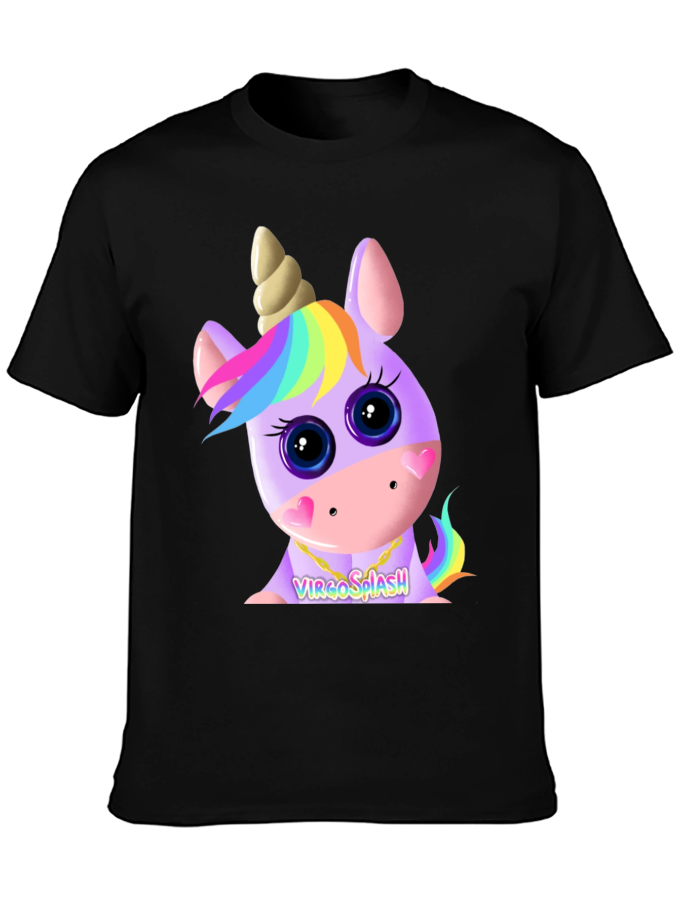 Virgo Splash Unicorn Black T-Shirt