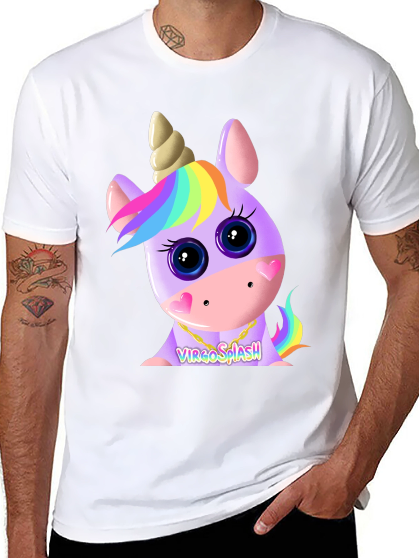 Virgo Splash Unicorn Black T-Shirt