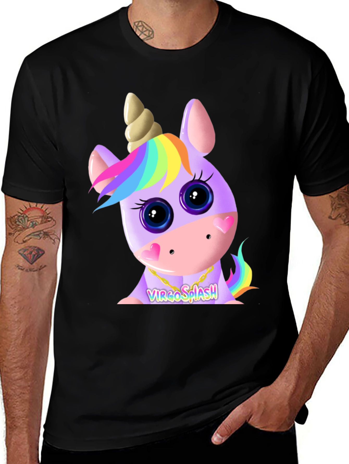 Virgo Splash Unicorn Black T-Shirt