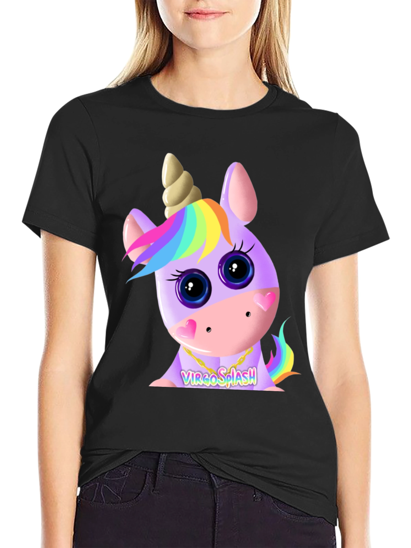 Virgo Splash Unicorn Black T-Shirt