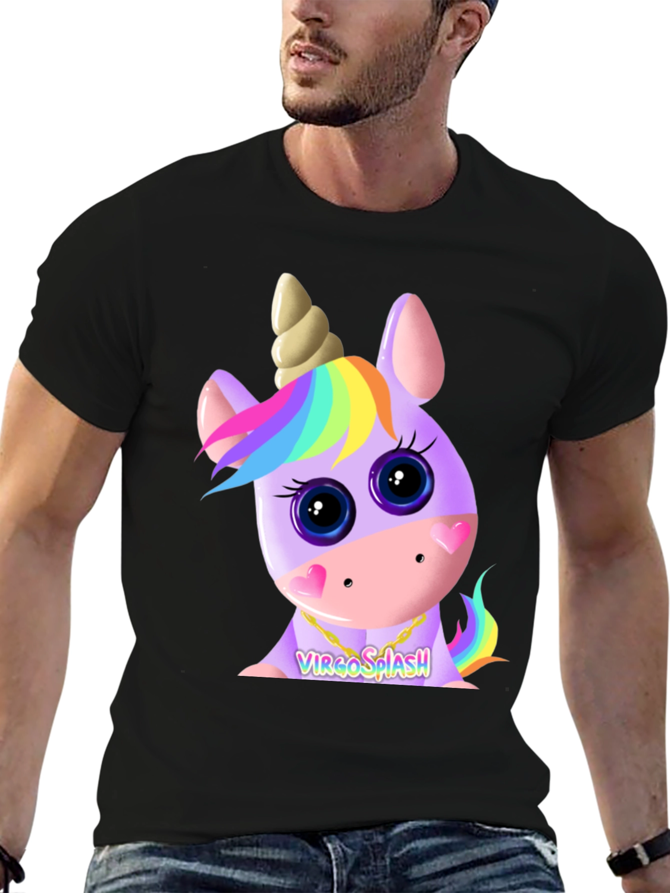 Virgo Splash Unicorn Black T-Shirt