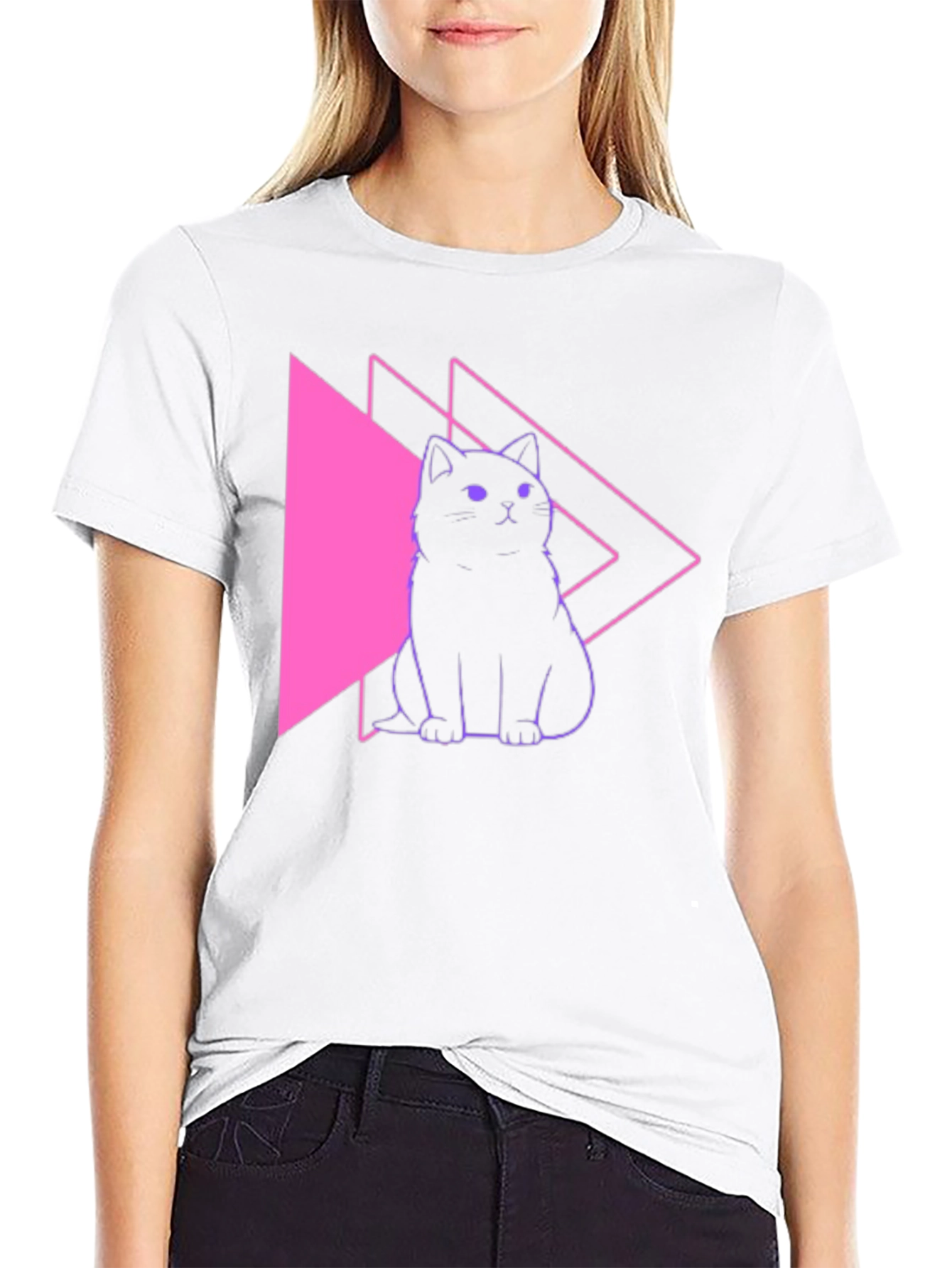 Neon Cat Graphic Black T-Shirt