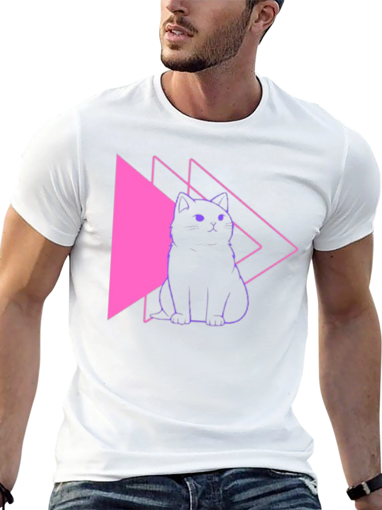 Neon Cat Graphic Black T-Shirt