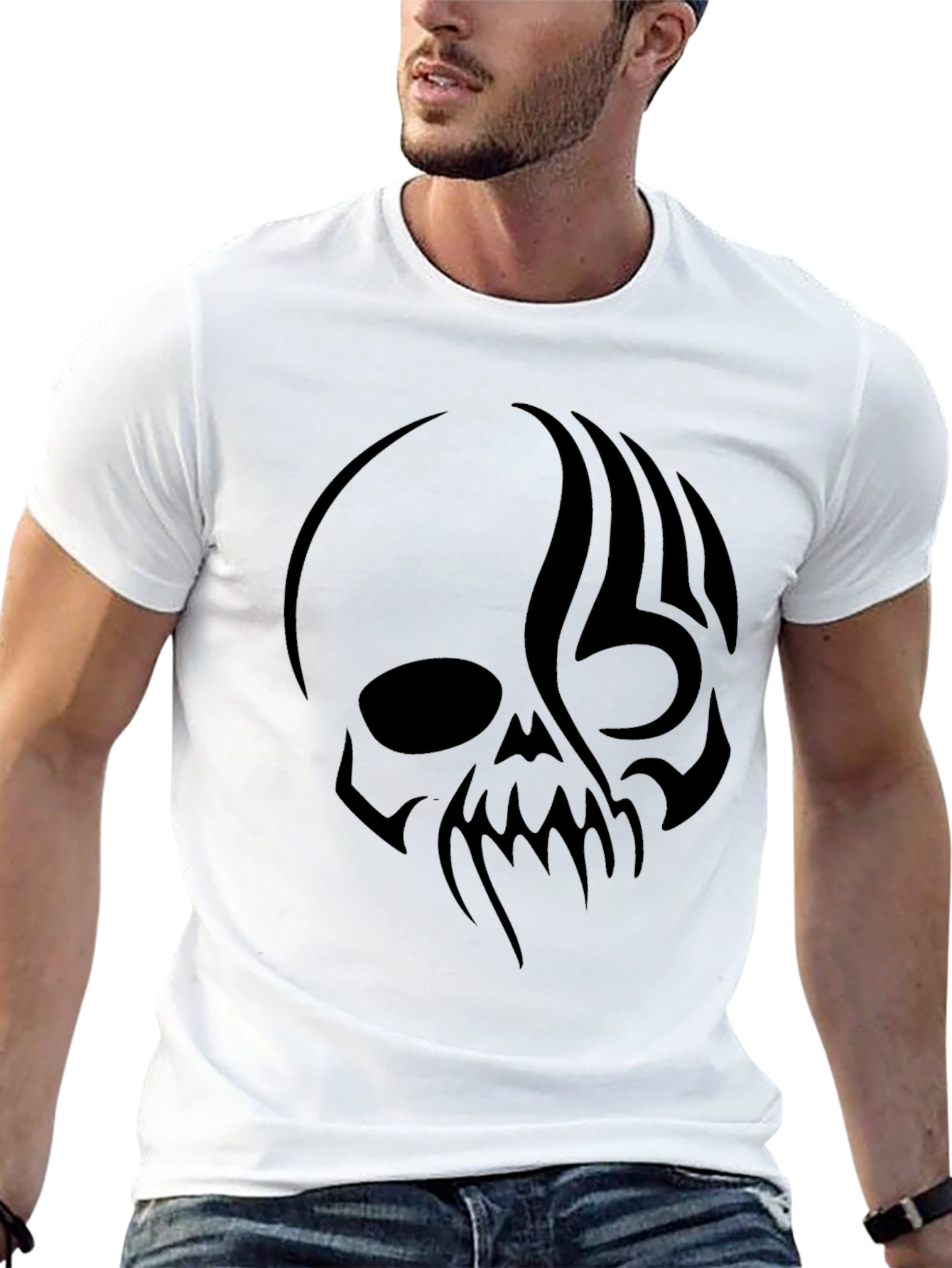 Mens Black T-Shirt with Skull Graphic Print