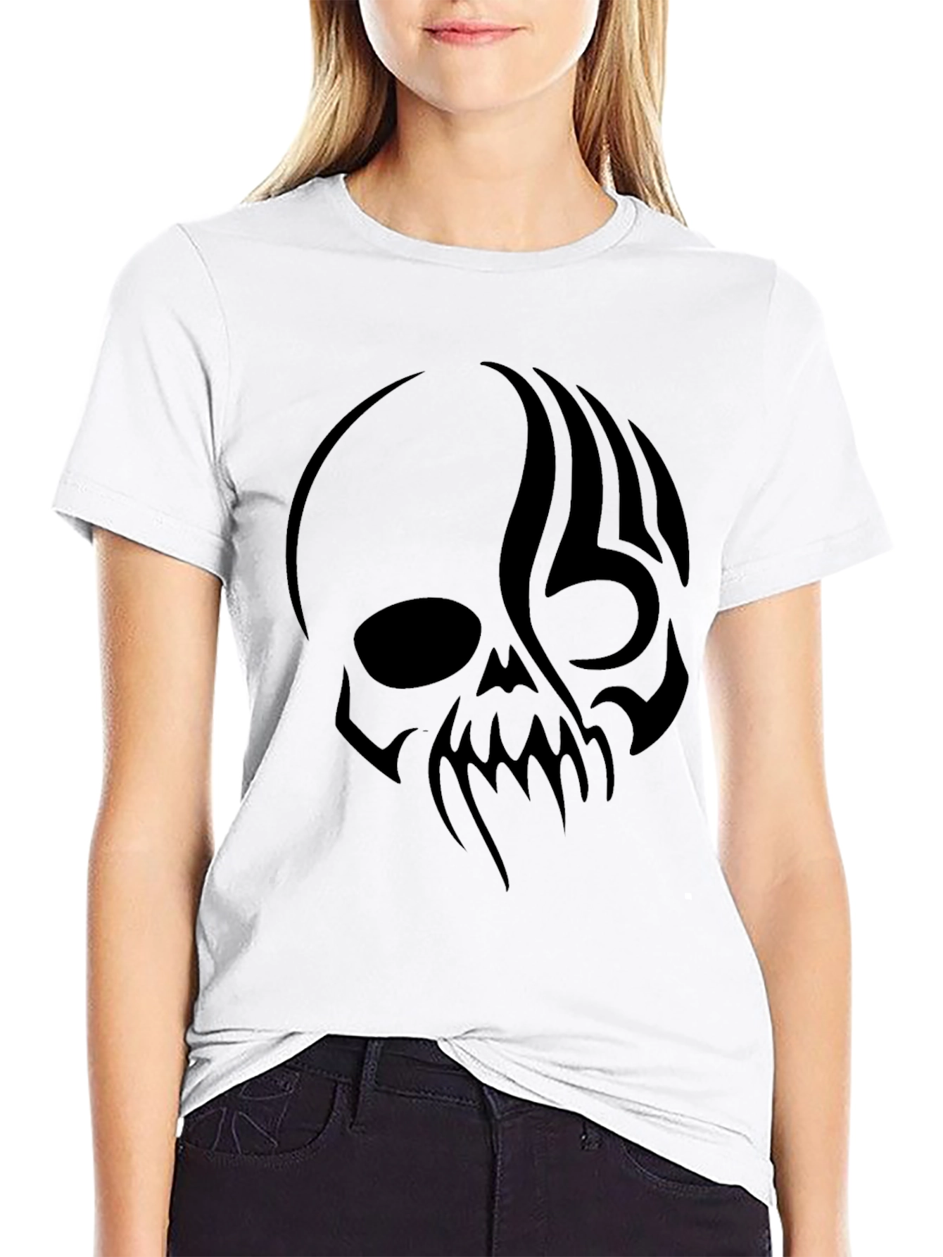 Mens Black T-Shirt with Skull Graphic Print