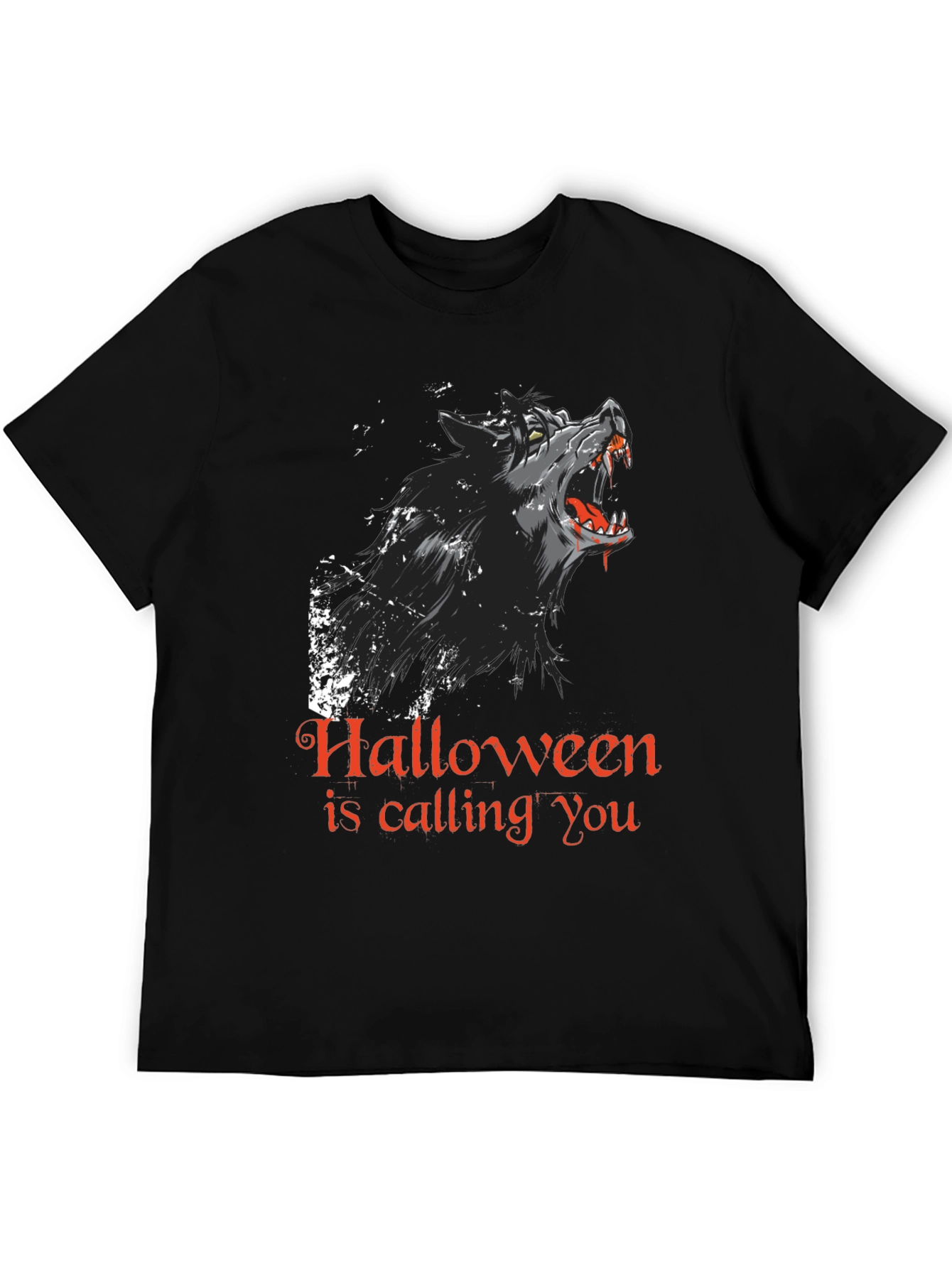 Halloween Howling Wolf Graphic Tee - Black
