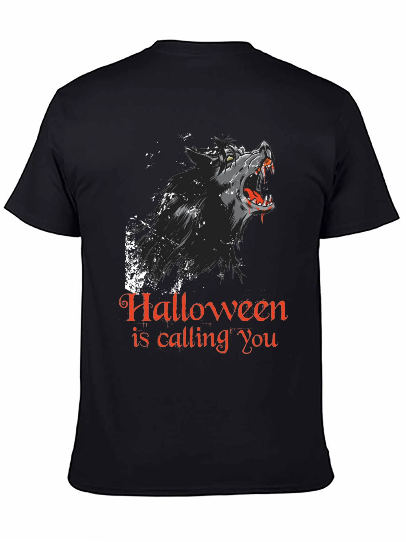 Halloween Howling Wolf Graphic Tee - Black