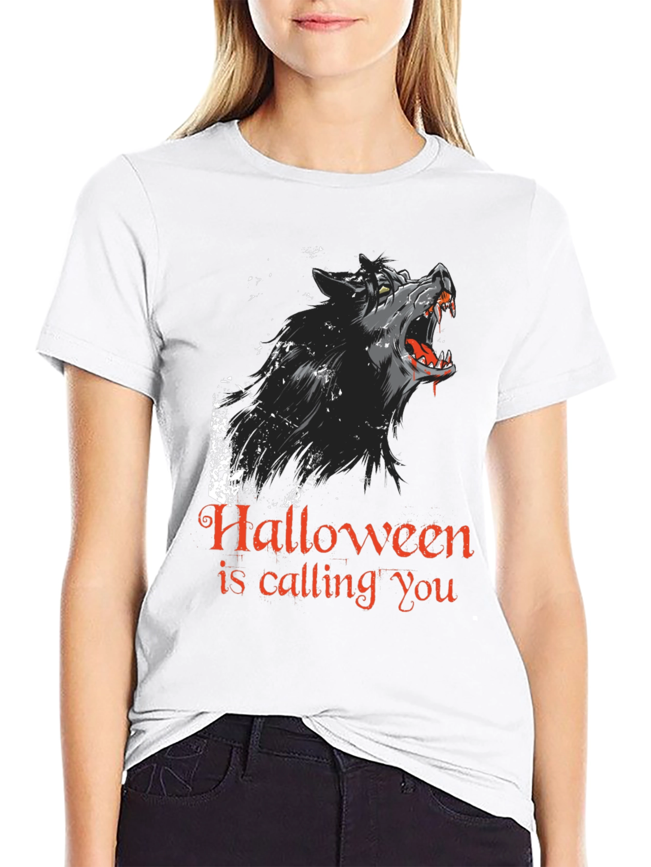 Halloween Howling Wolf Graphic Tee - Black