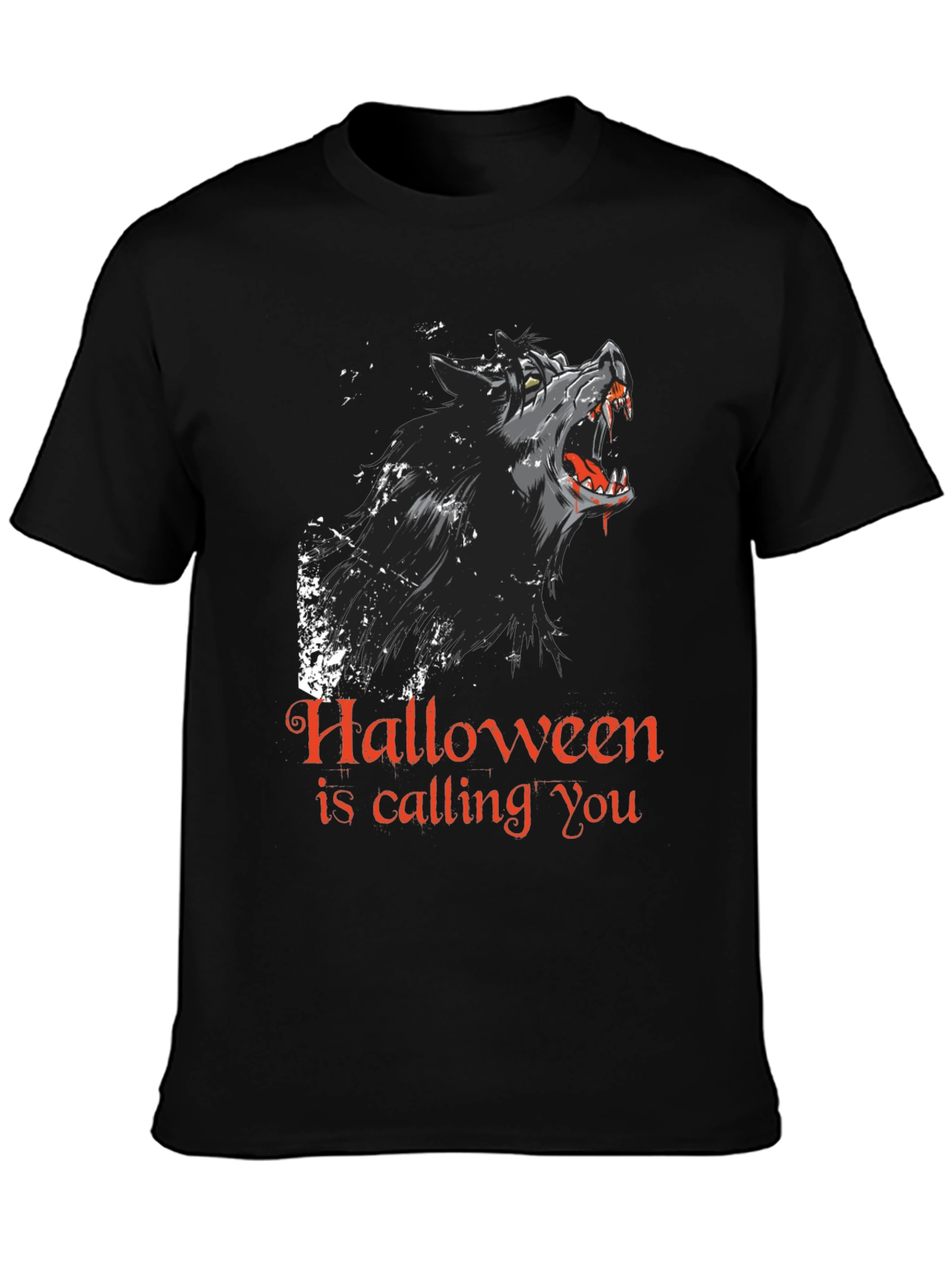 Halloween Howling Wolf Graphic Tee - Black