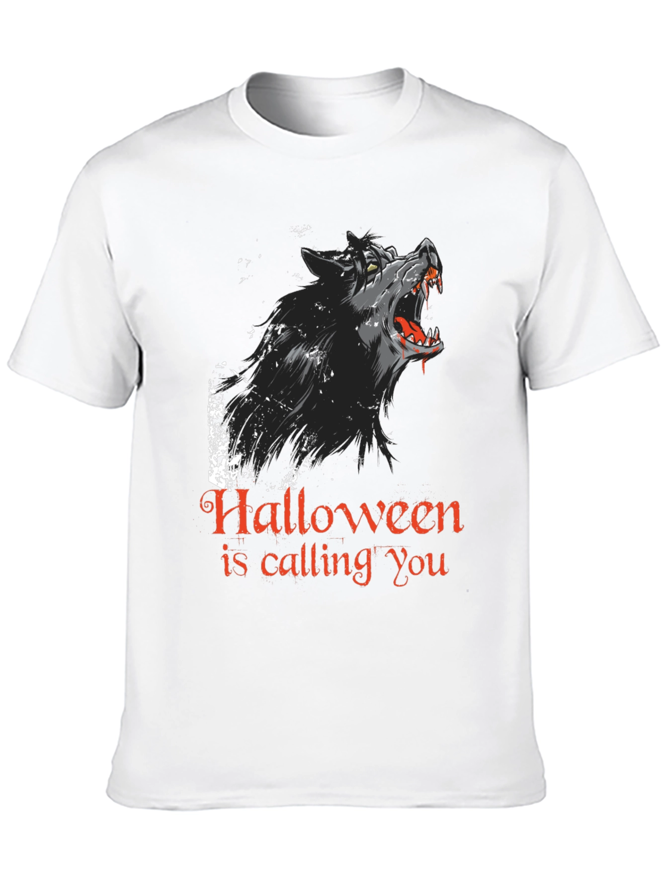 Halloween Howling Wolf Graphic Tee - Black