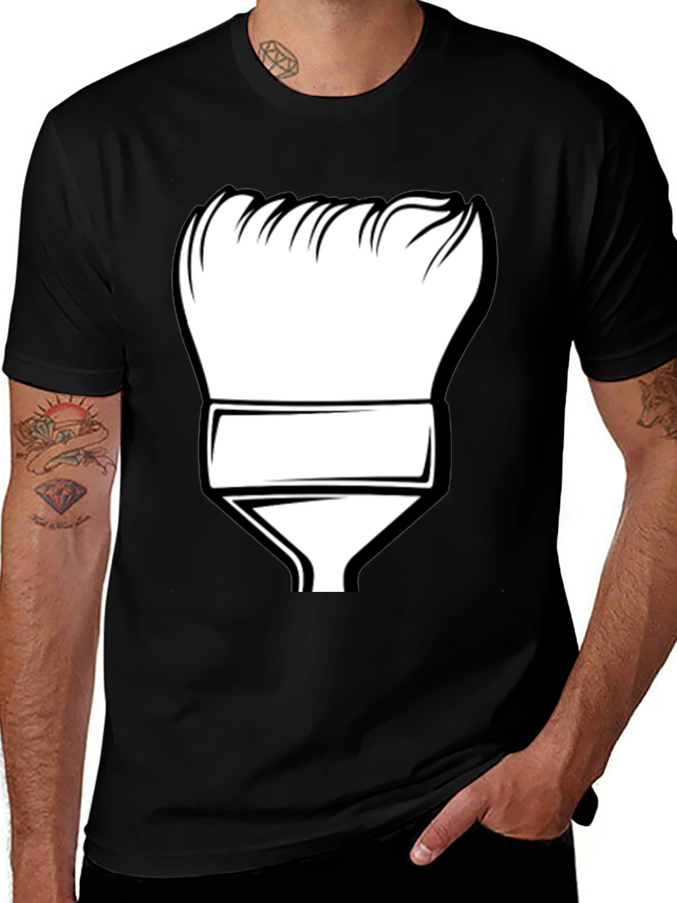 Painters Brush Graphic Tee - Black Cotton T-Shirt