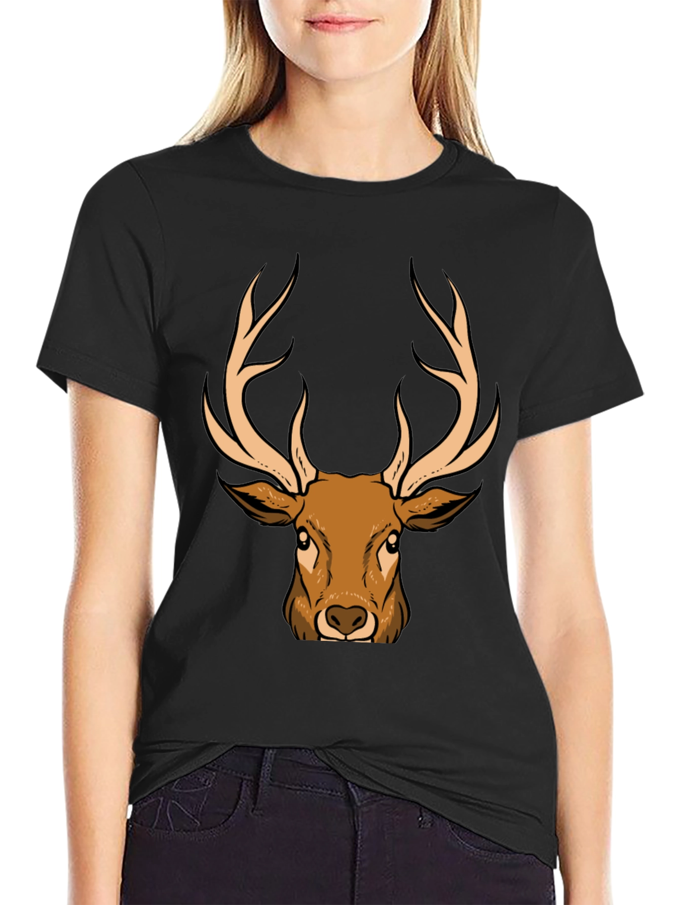 Deer Graphic T-Shirt - Black - Animal Lover Tee