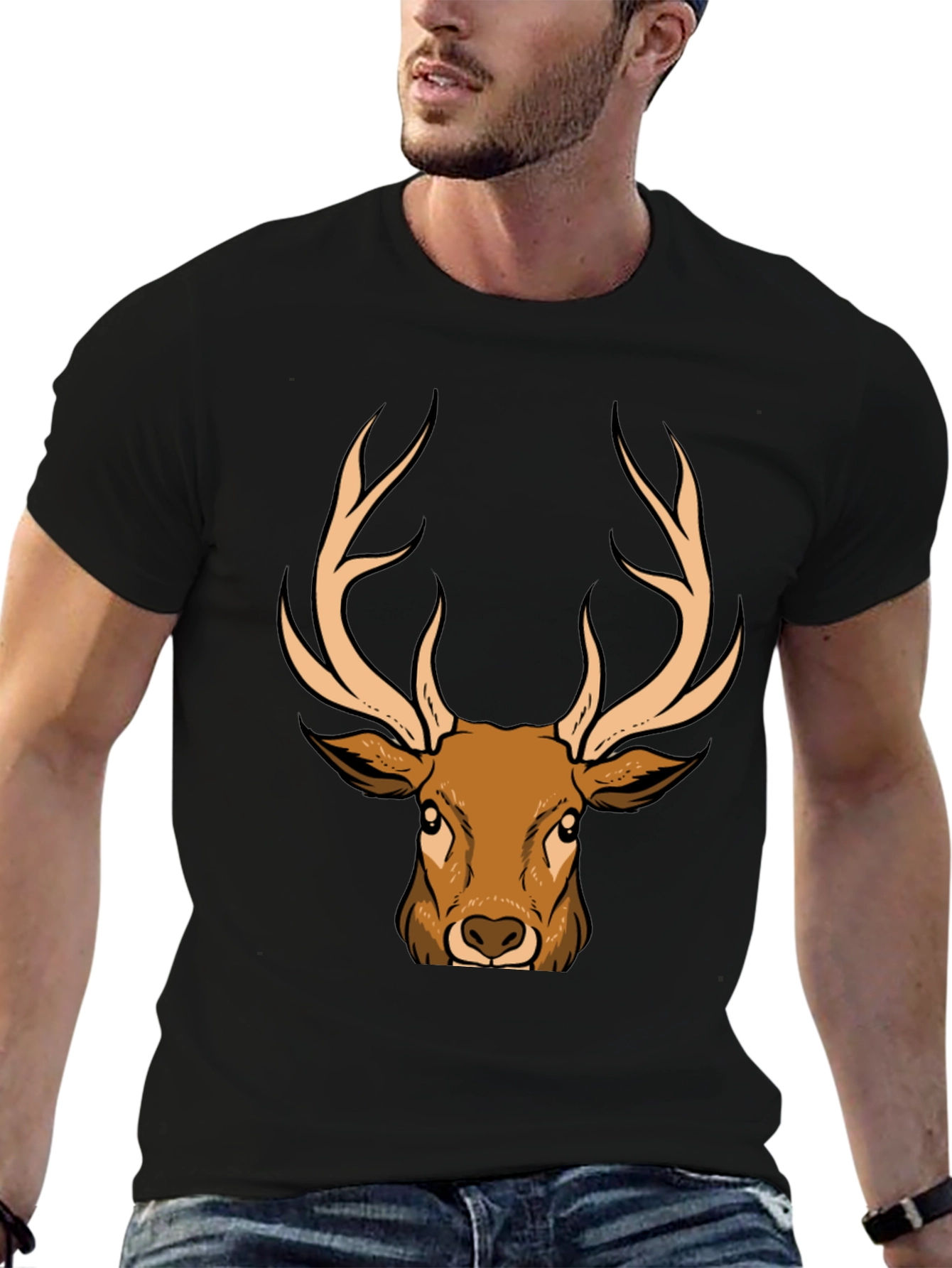 Deer Graphic T-Shirt - Black - Animal Lover Tee