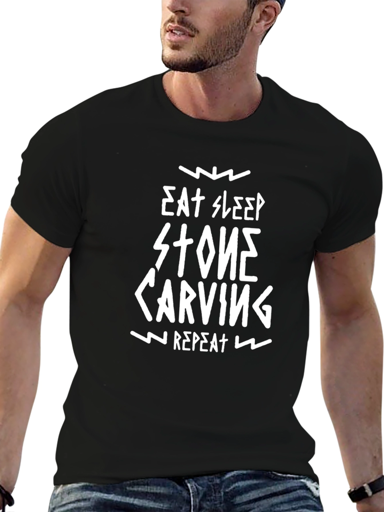 Eat Sleep Stone Carving Repeat Black T-Shirt