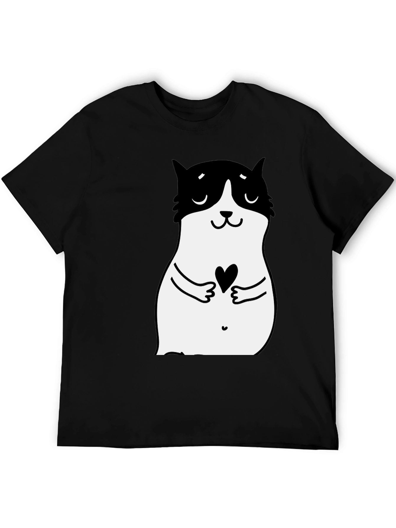 Cute Cat Heart Graphic Black T-Shirt