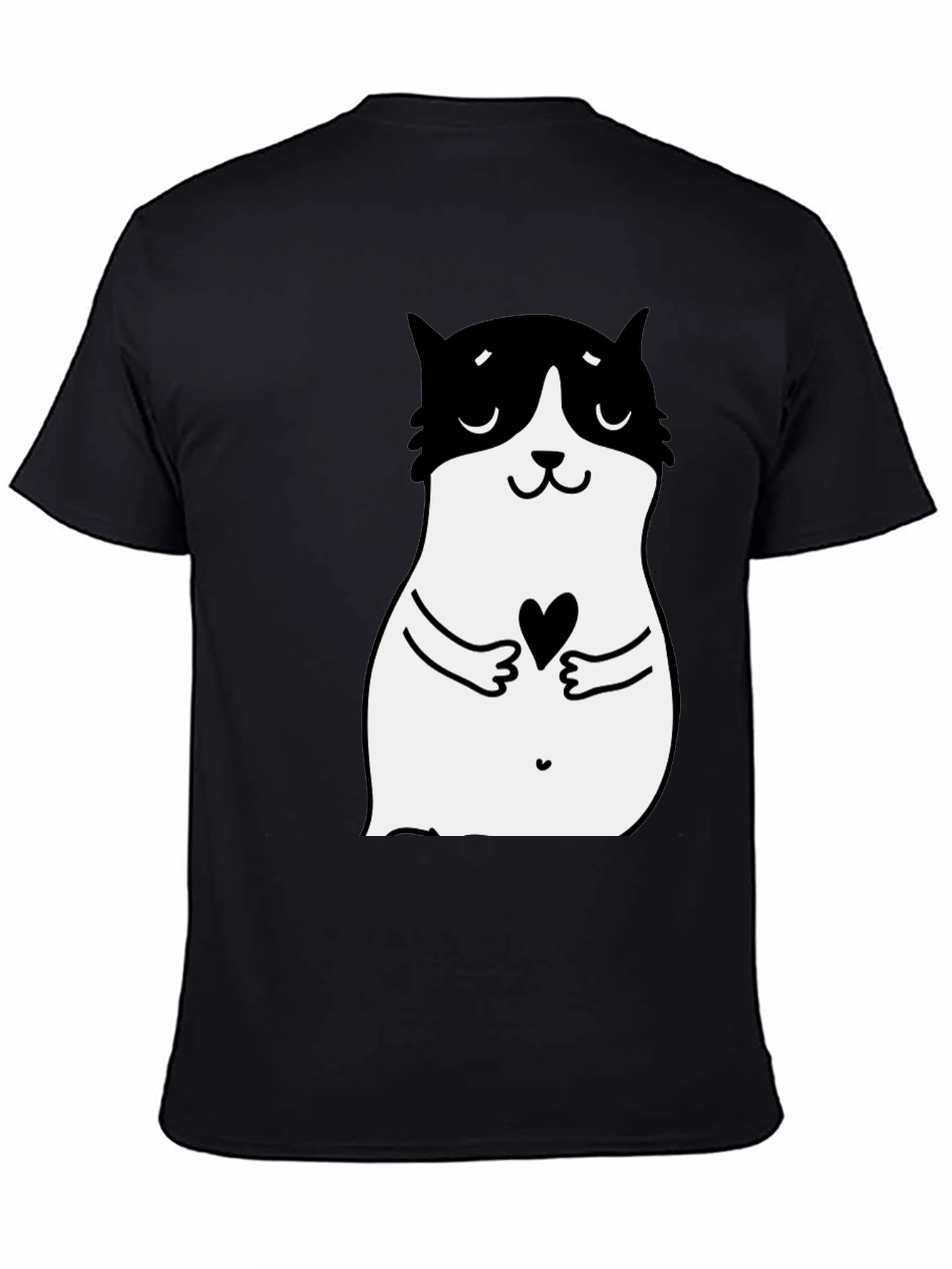 Cute Cat Heart Graphic Black T-Shirt
