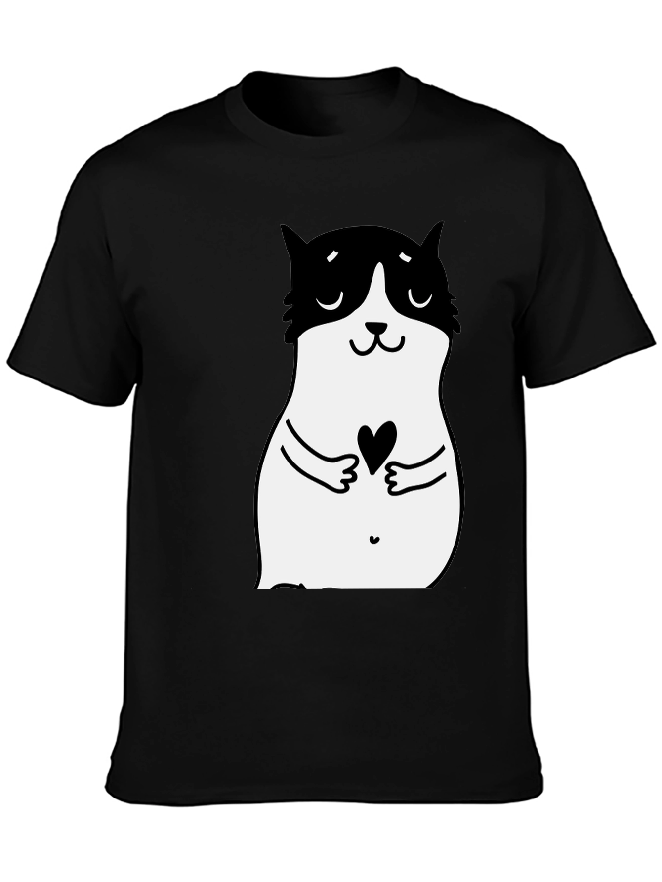 Cute Cat Heart Graphic Black T-Shirt