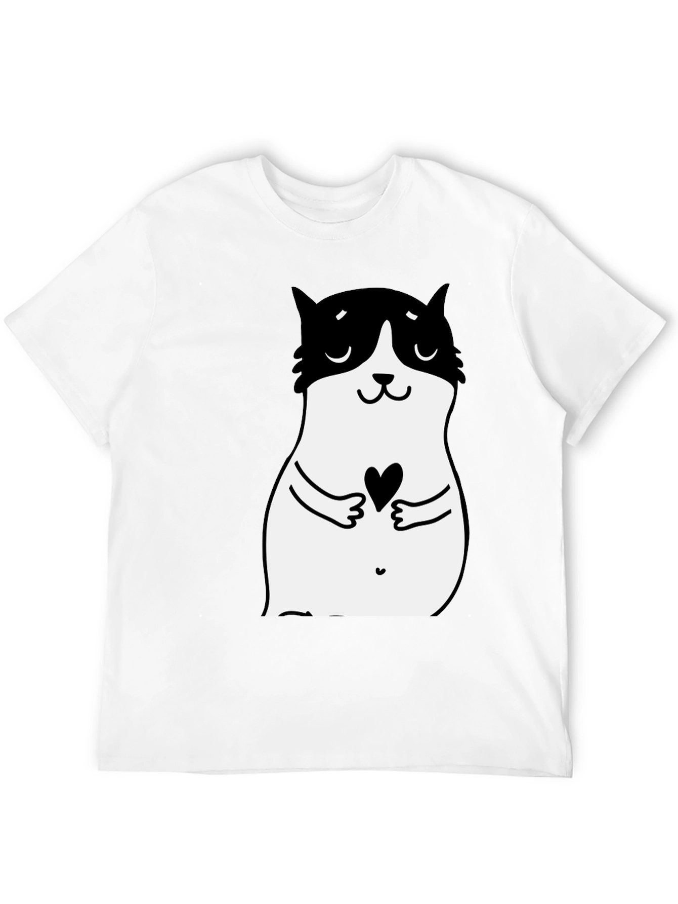Cute Cat Heart Graphic Black T-Shirt