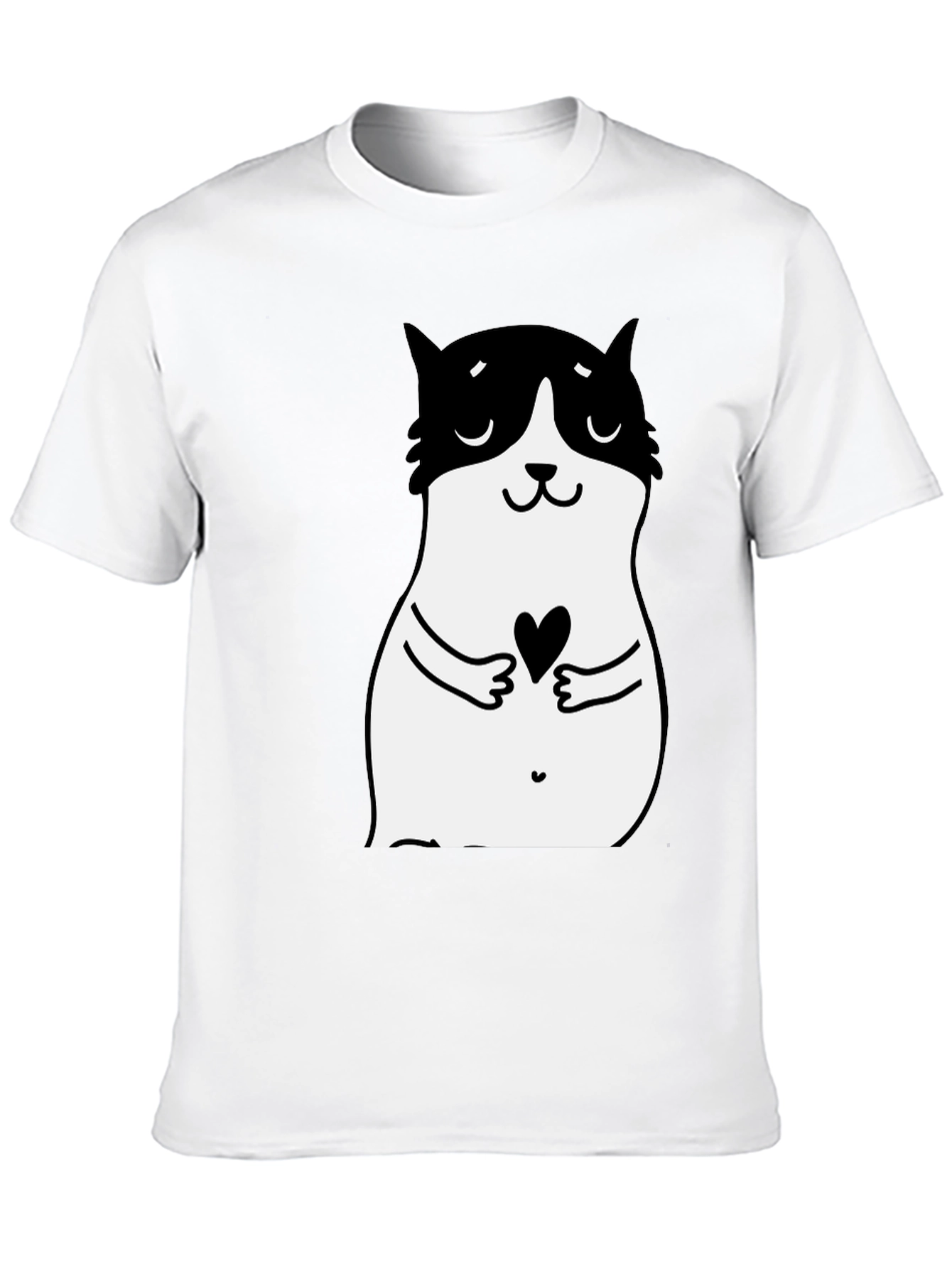 Cute Cat Heart Graphic Black T-Shirt