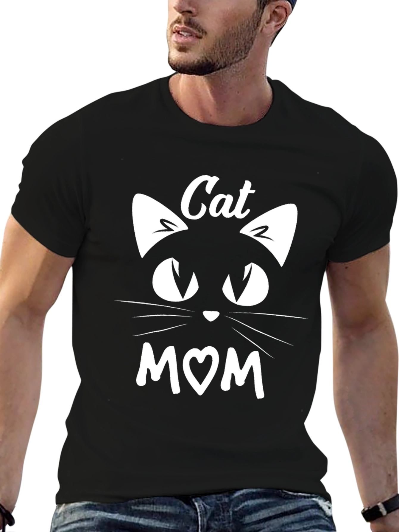 Cat Mom T-Shirt - Black Cotton Blend Tee