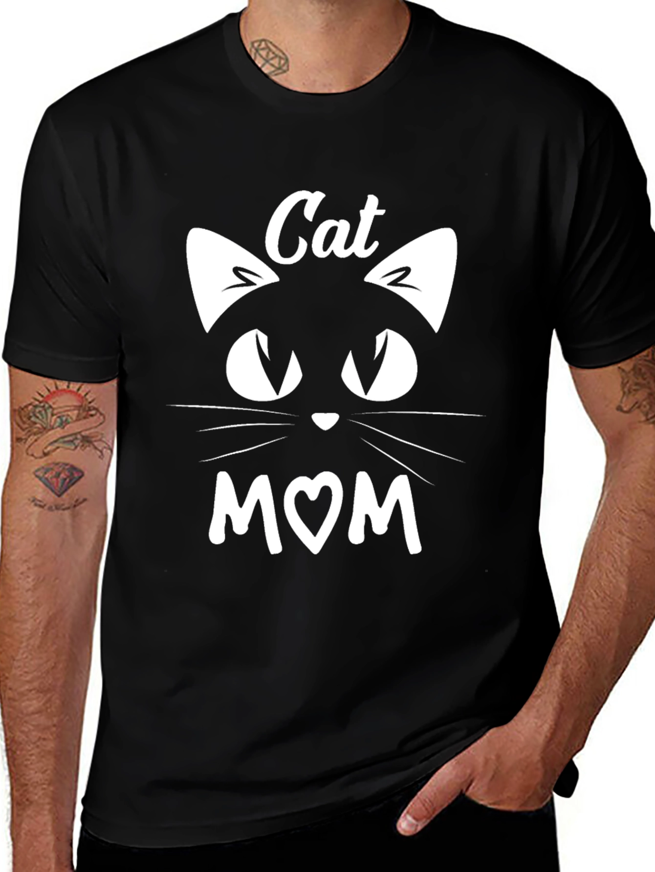 Cat Mom T-Shirt - Black Cotton Blend Tee