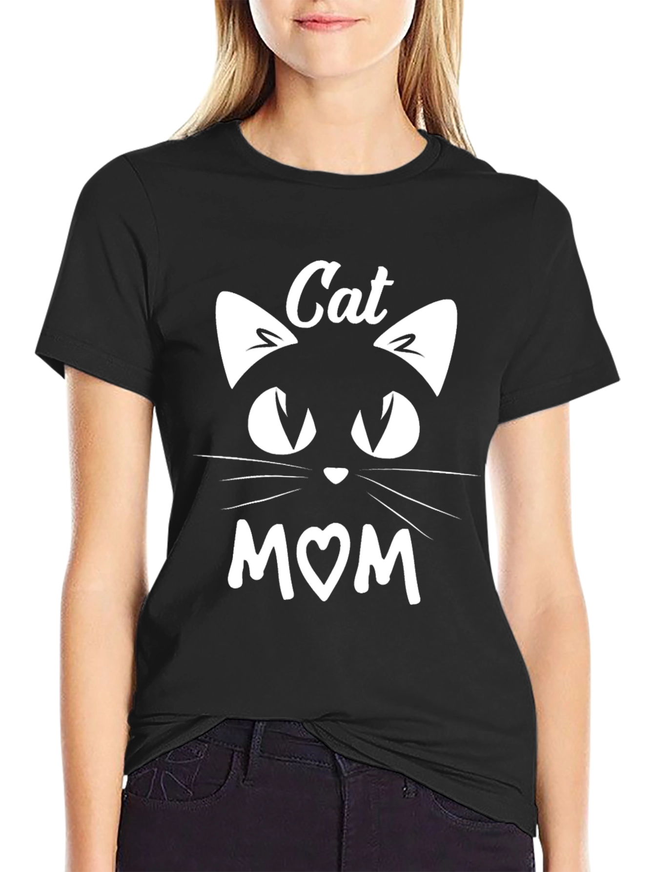 Cat Mom T-Shirt - Black Cotton Blend Tee